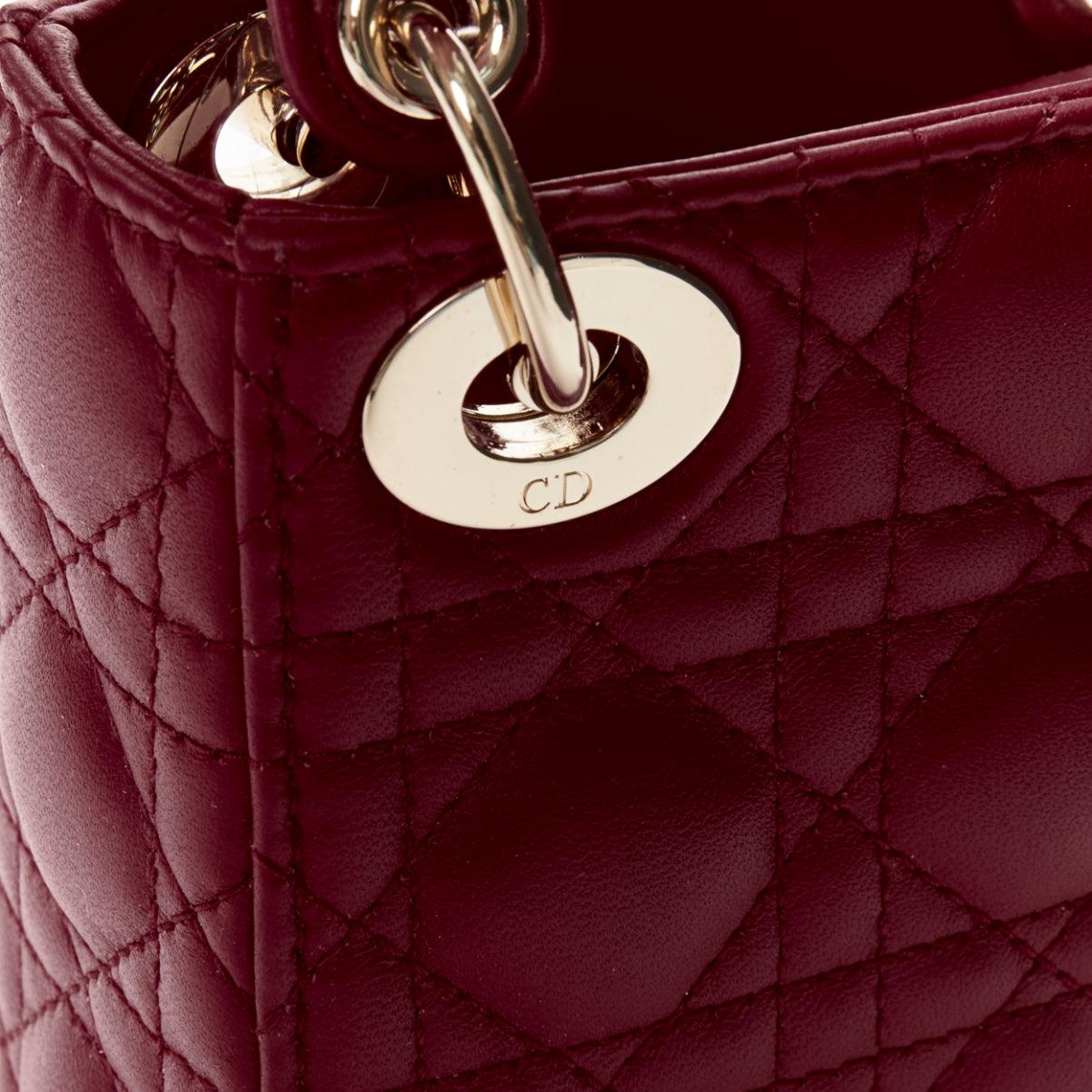 CHRISTIAN DIOR Micro Lady Dior red quilted Cannage lambskin CD charm mini bag For Sale 4