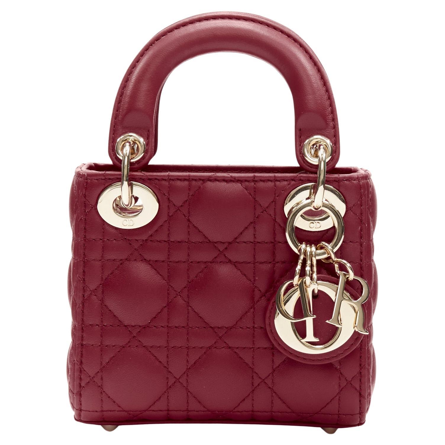 CHRISTIAN DIOR Micro Lady Dior red quilted Cannage lambskin CD charm mini bag For Sale