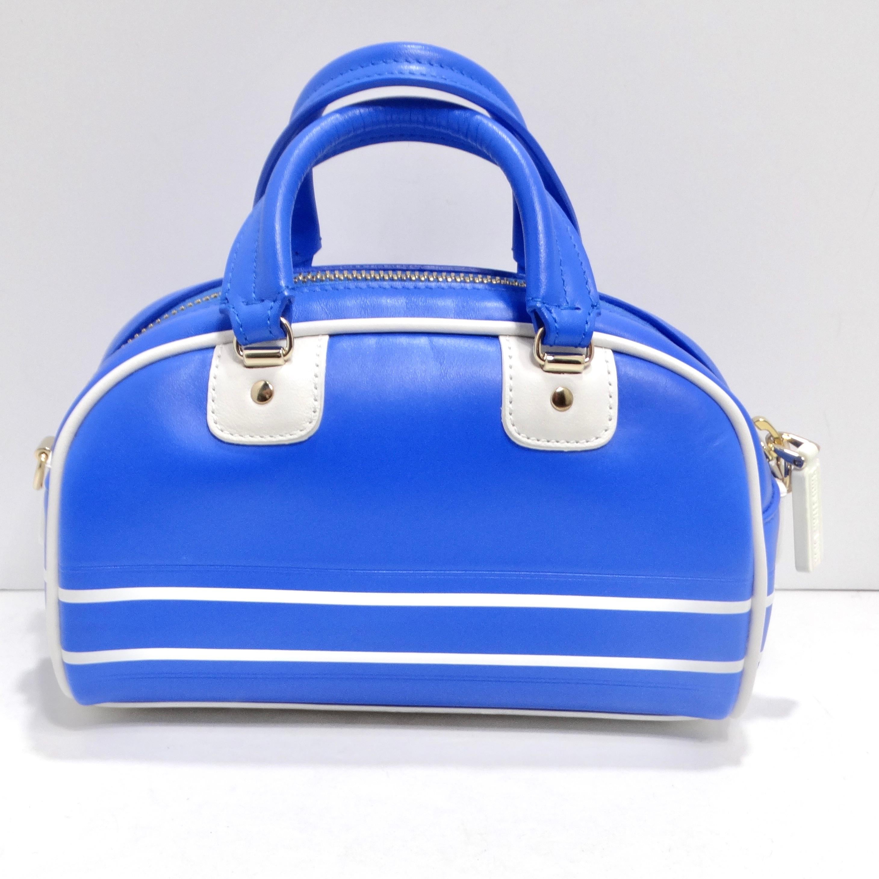 Christian Dior Micro Vibe Zip Bowling Bag Blue Leather For Sale 1