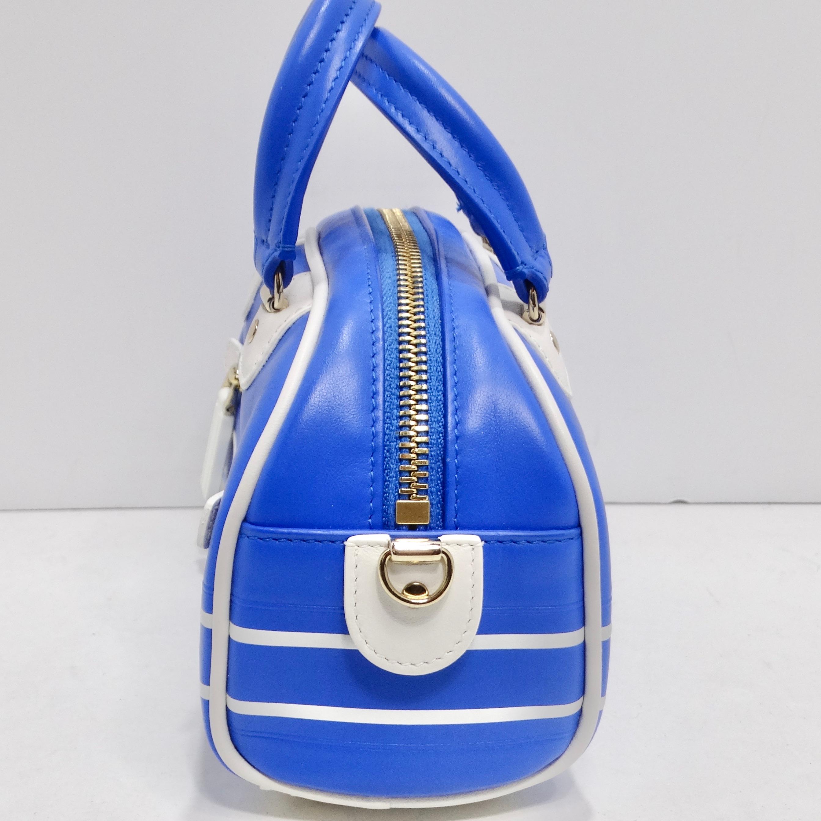 Christian Dior Micro Vibe Zip Bowling Bag Blue Leather For Sale 2