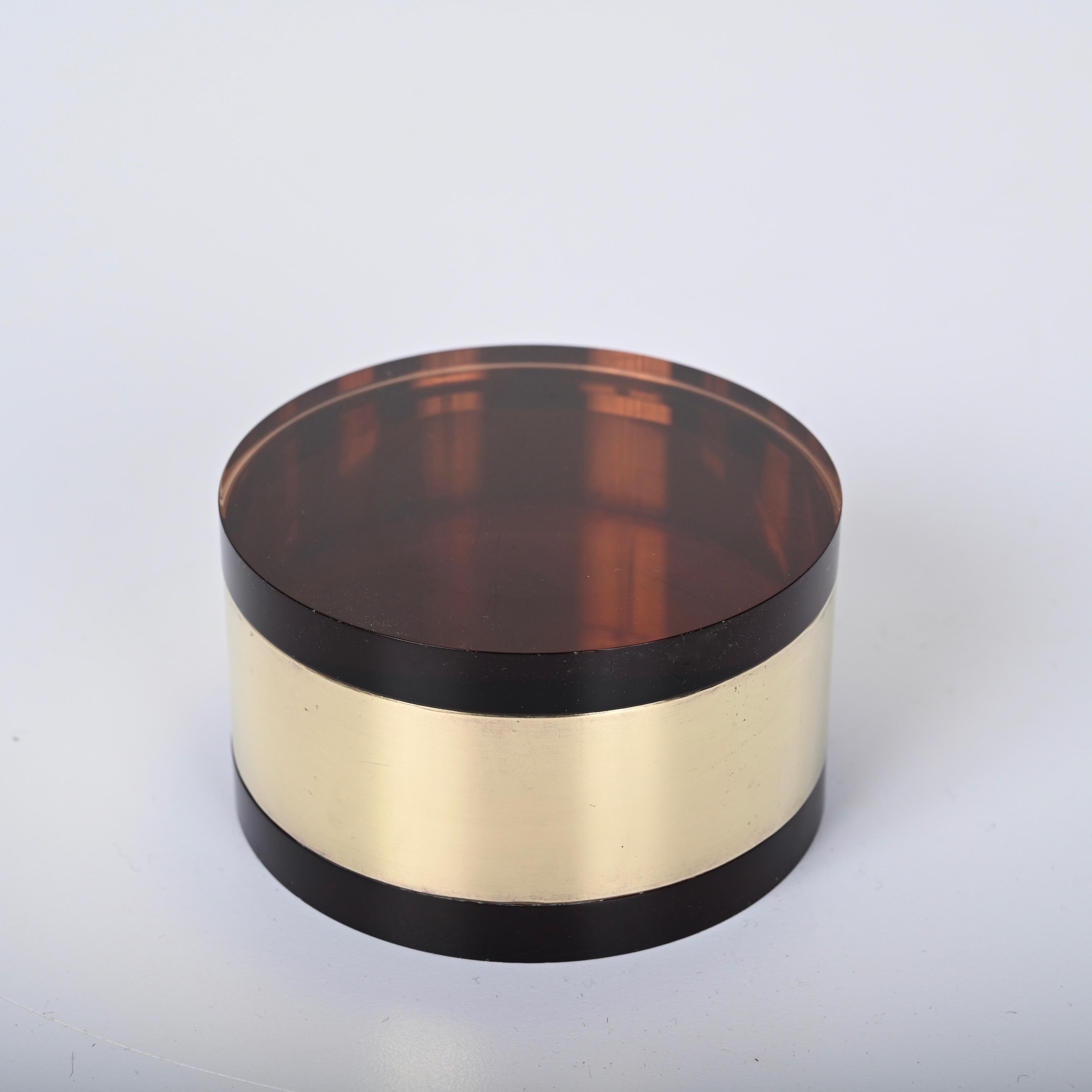 Christian Dior Midcentury Brass and Smoked Lucite Jewelry Box, Italy, 1970 8