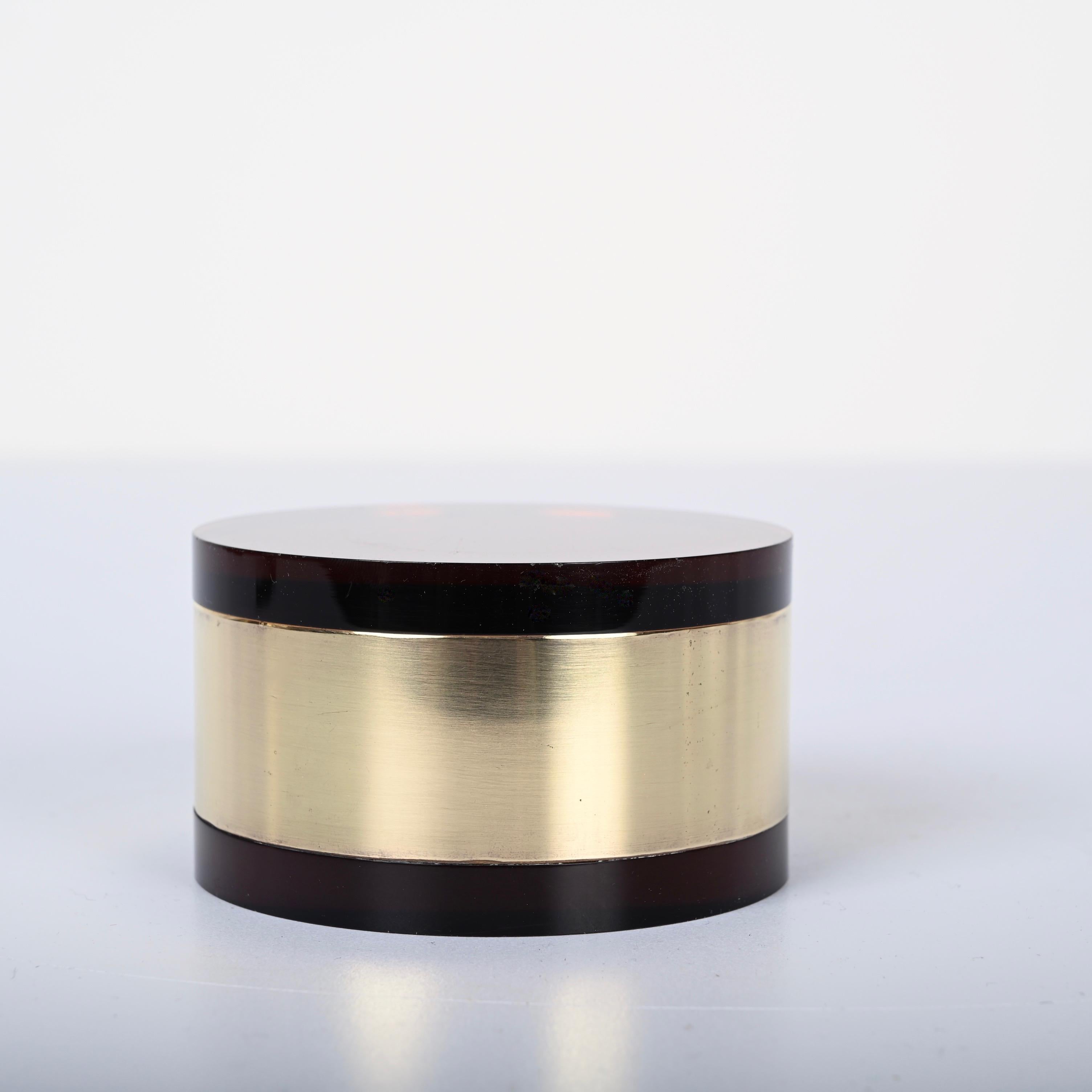 Christian Dior Midcentury Brass and Smoked Lucite Jewelry Box, Italy, 1970 9