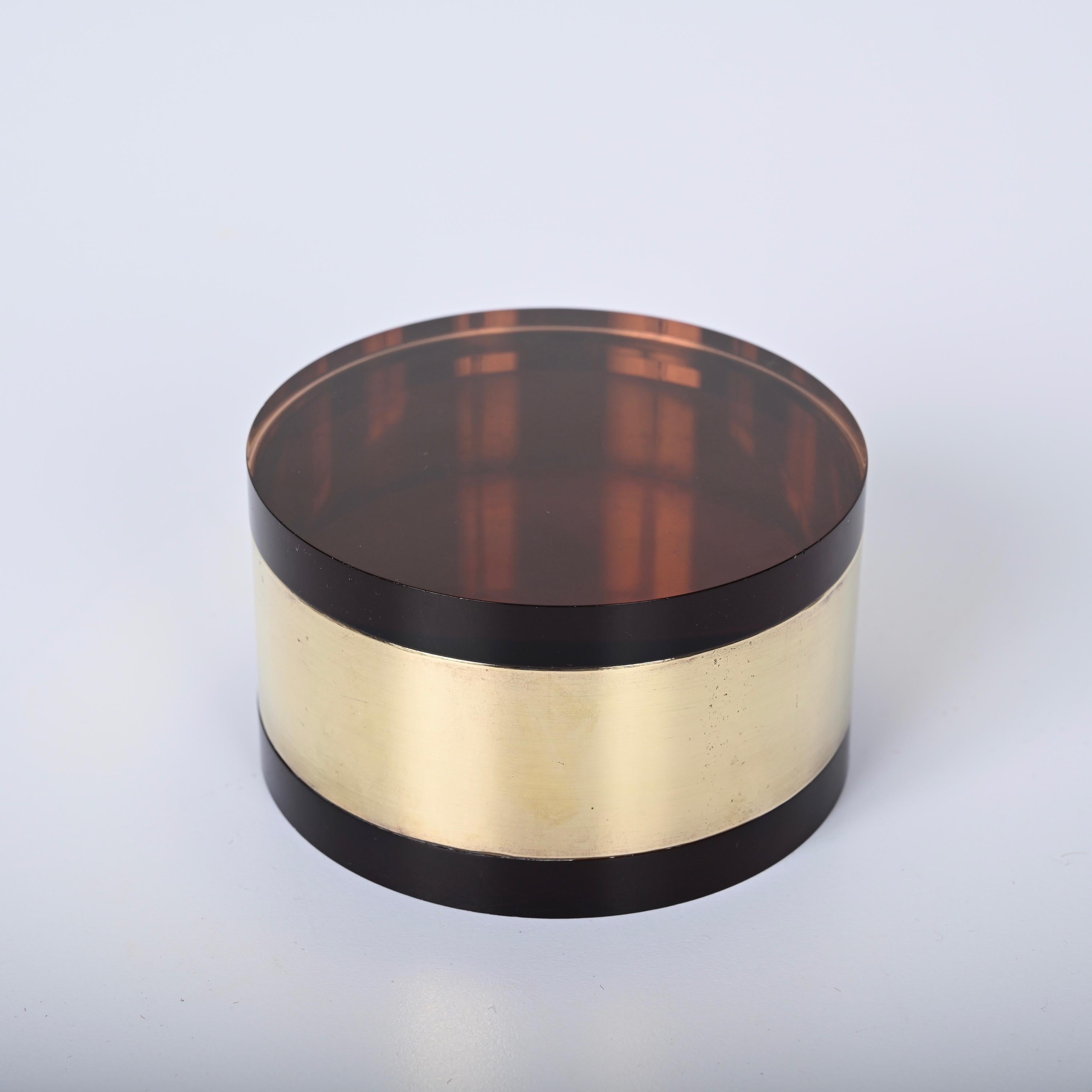 Mid-Century Modern Christian Dior Midcentury Brass and Smoked Lucite Jewelry Box, Italy, 1970