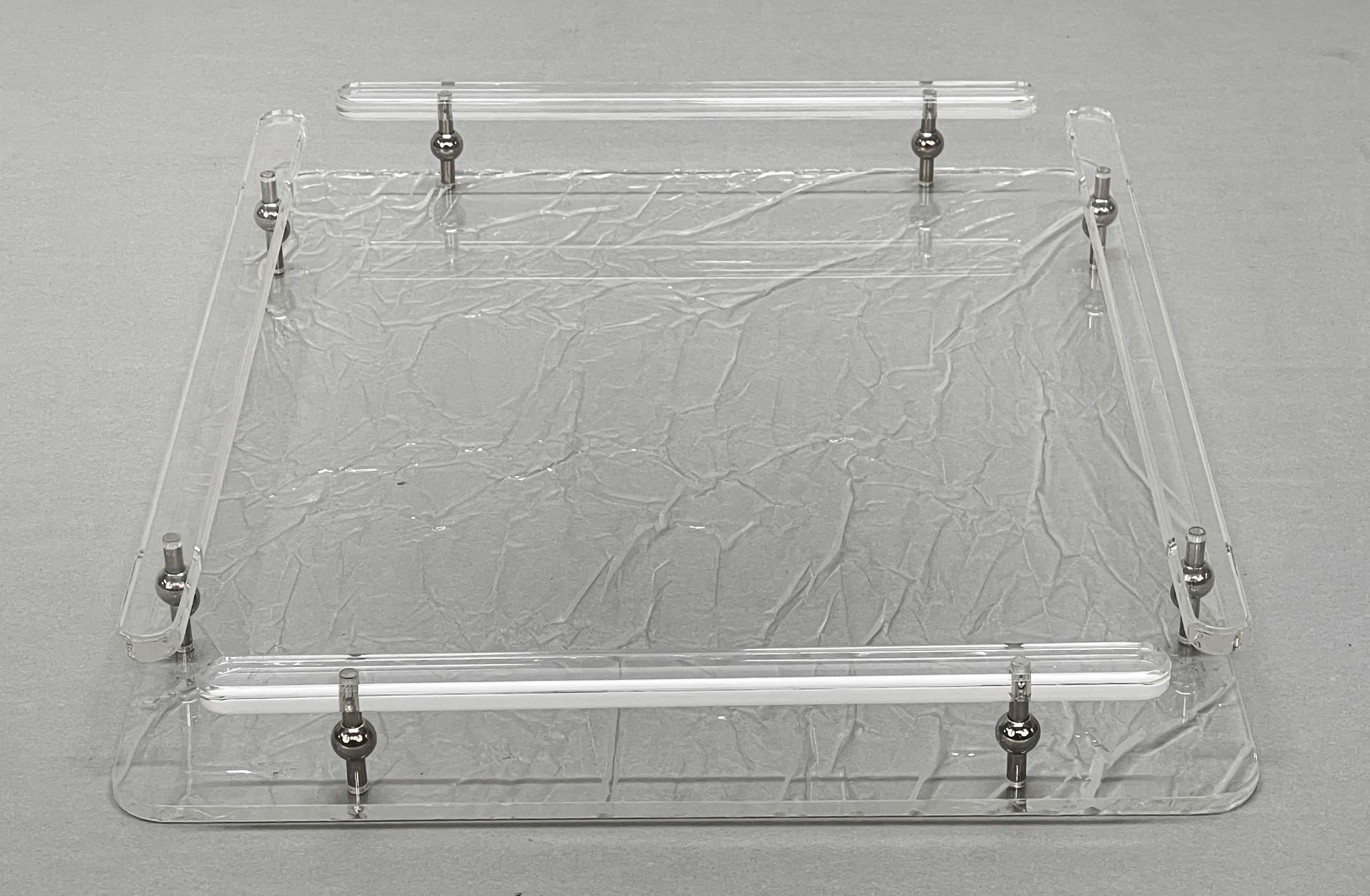 20ième siècle Plateau de service en cristal lucite Christian Dior, milieu du siècle, d'après Willy Rizzo, années 1980