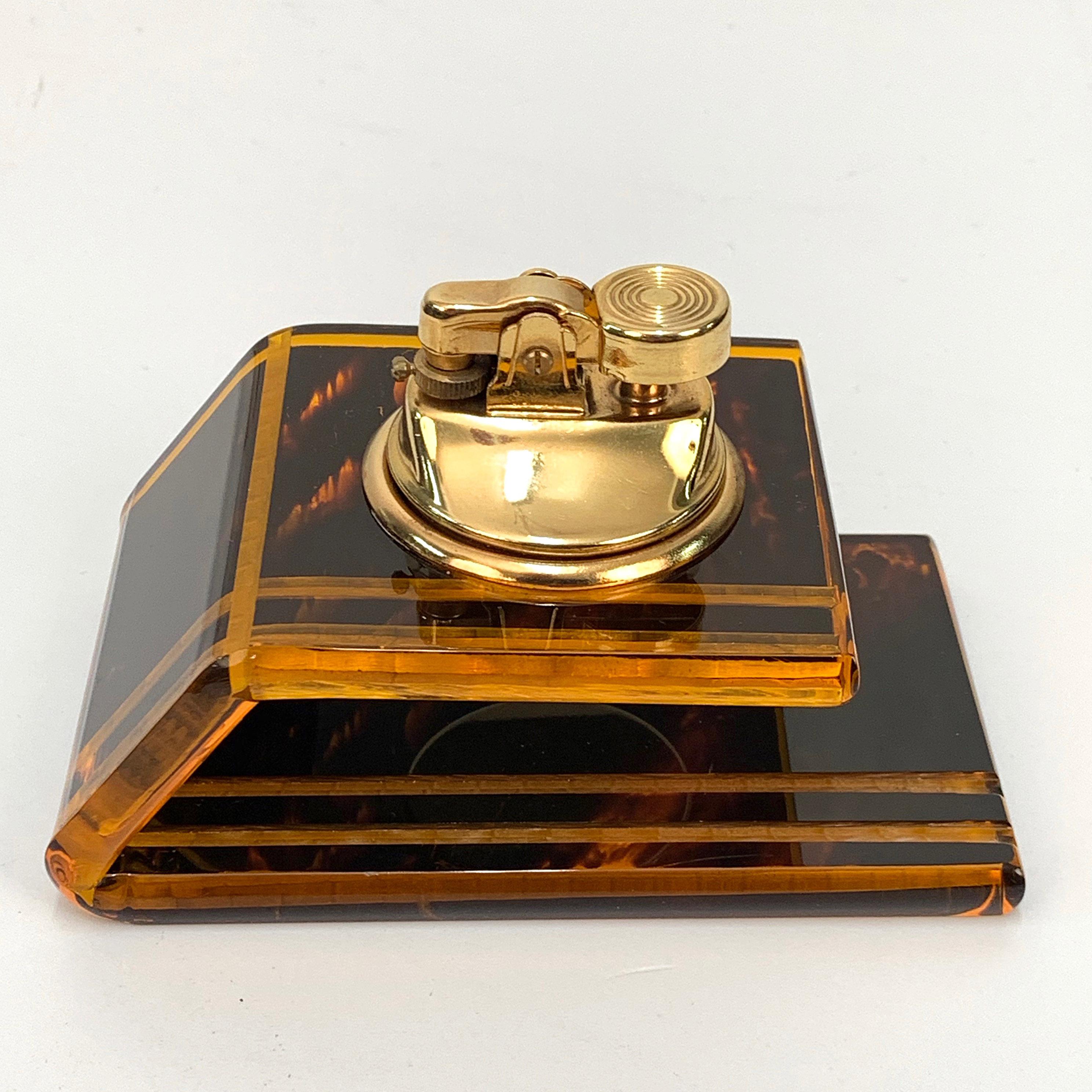 Mid-Century Modern Christian Dior Midcentury Lucite and Brass French Table Lighter, 1970s