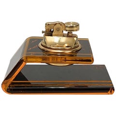 Christian Dior Midcentury Lucite and Brass French Table Lighter, 1970s