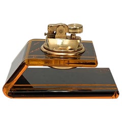 Christian Dior Midcentury Lucite and Brass French Table Lighter, 1970s