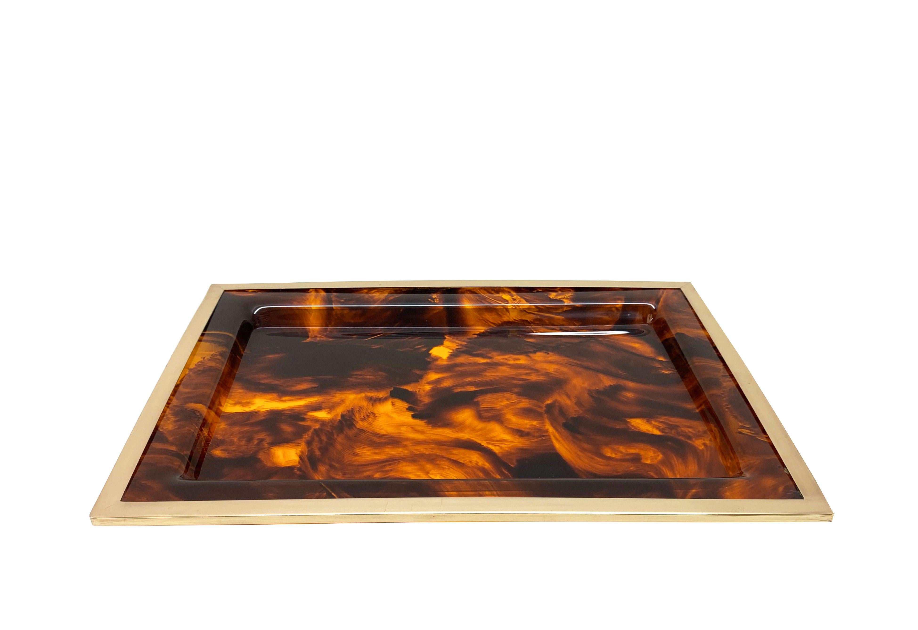 Christian Dior Midcentury Lucite and Brass Serving Tray Willy Rizzo, Italy 1970s In Good Condition In Roma, IT