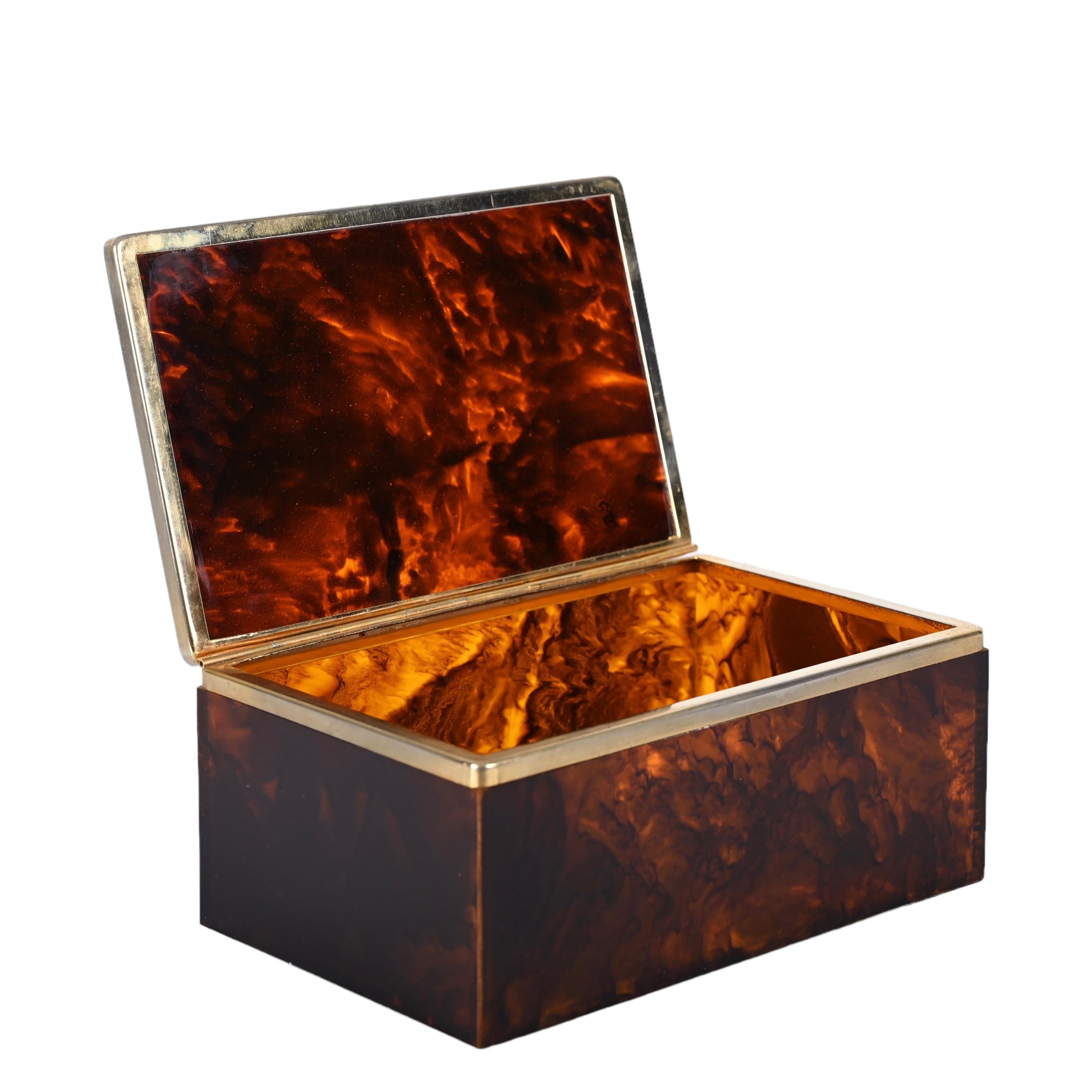 Dior Mid-Century Lucite Tortoiseshell Effect and Brass Jewelry Box, Italy 1970s For Sale 5
