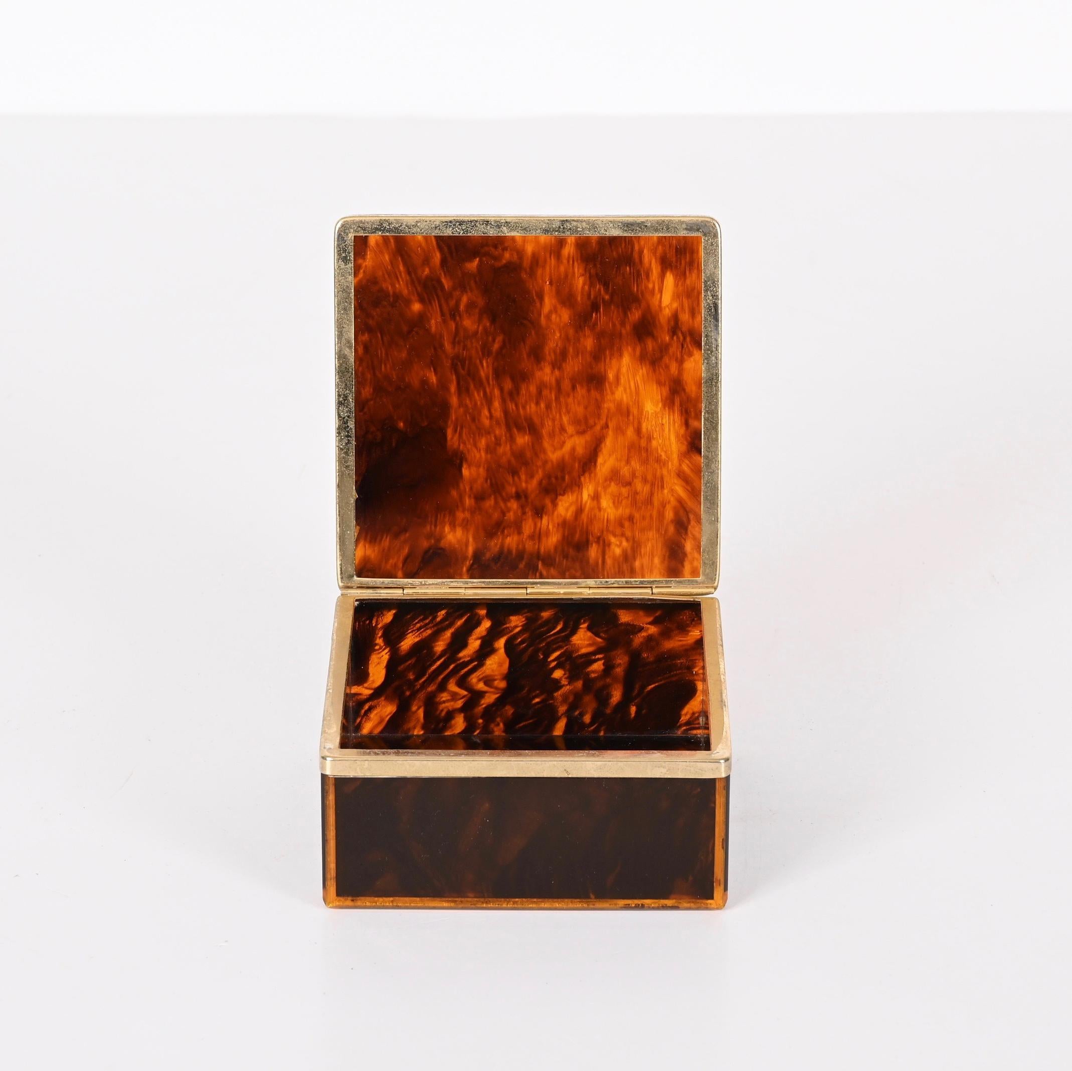 Christian Dior Midcentury Lucite Tortoiseshell Effect and Brass Jewelry Box 1970 6