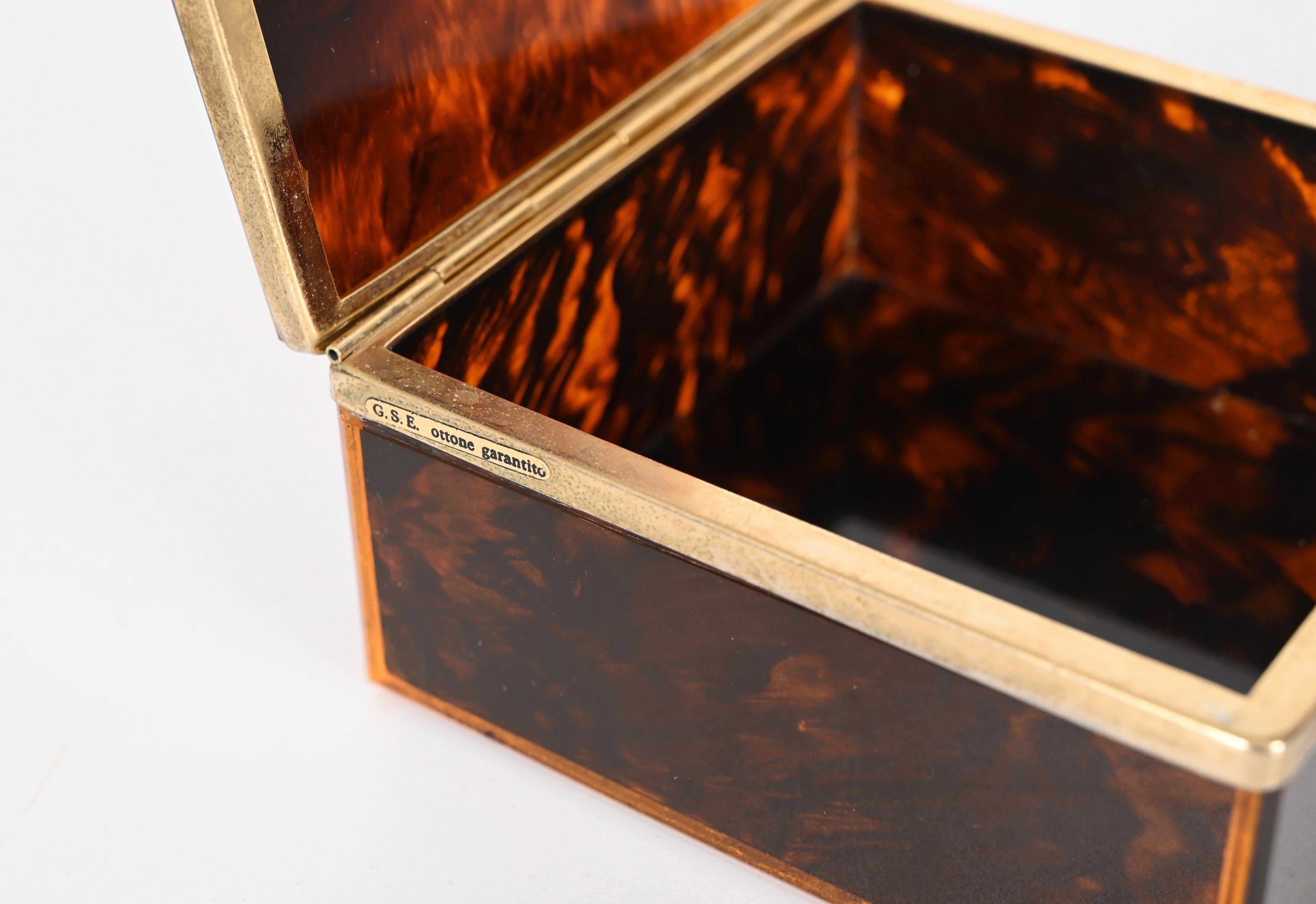 Christian Dior Midcentury Lucite Tortoiseshell Effect and Brass Jewelry Box 1970 7
