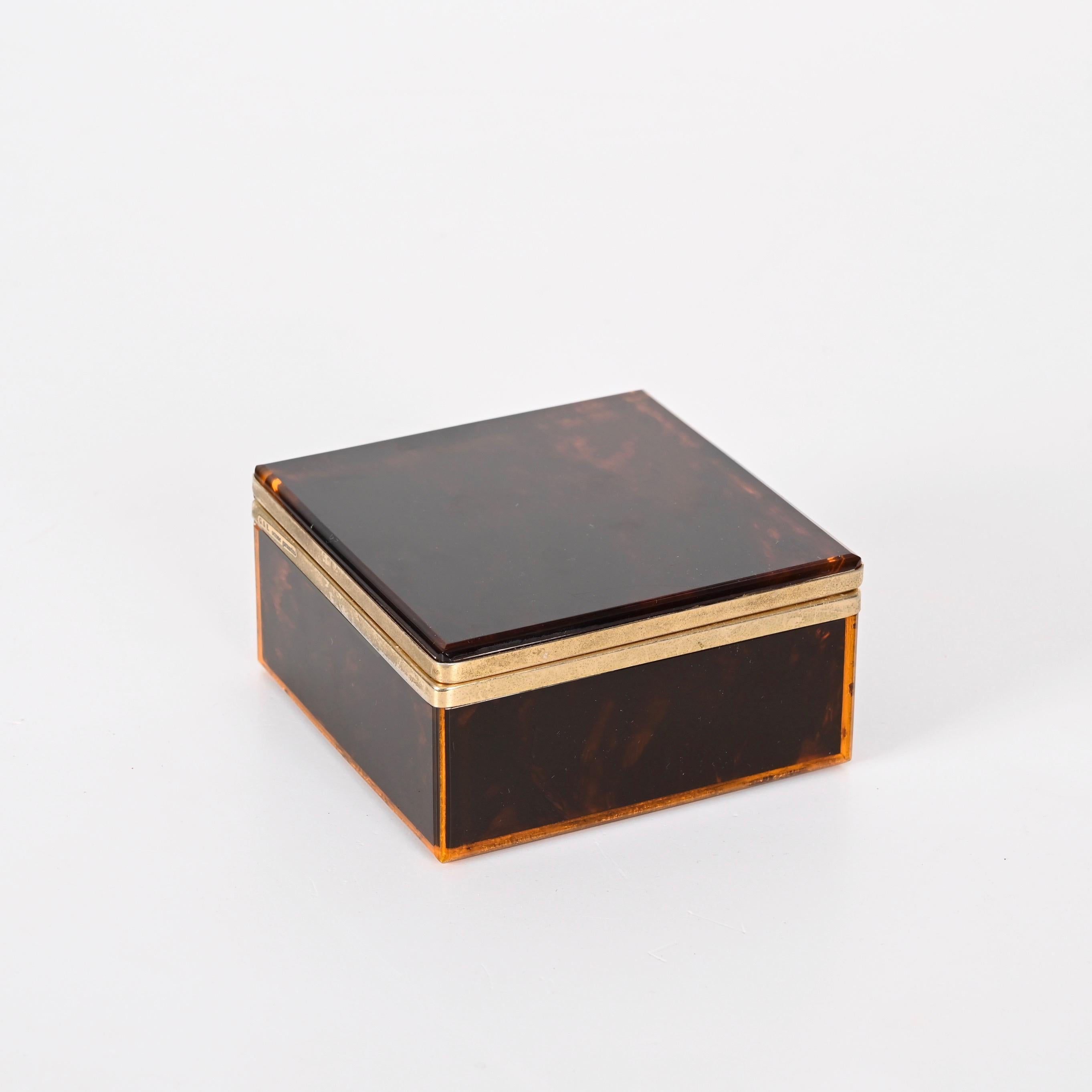 Christian Dior Midcentury Lucite Tortoiseshell Effect and Brass Jewelry Box 1970 8