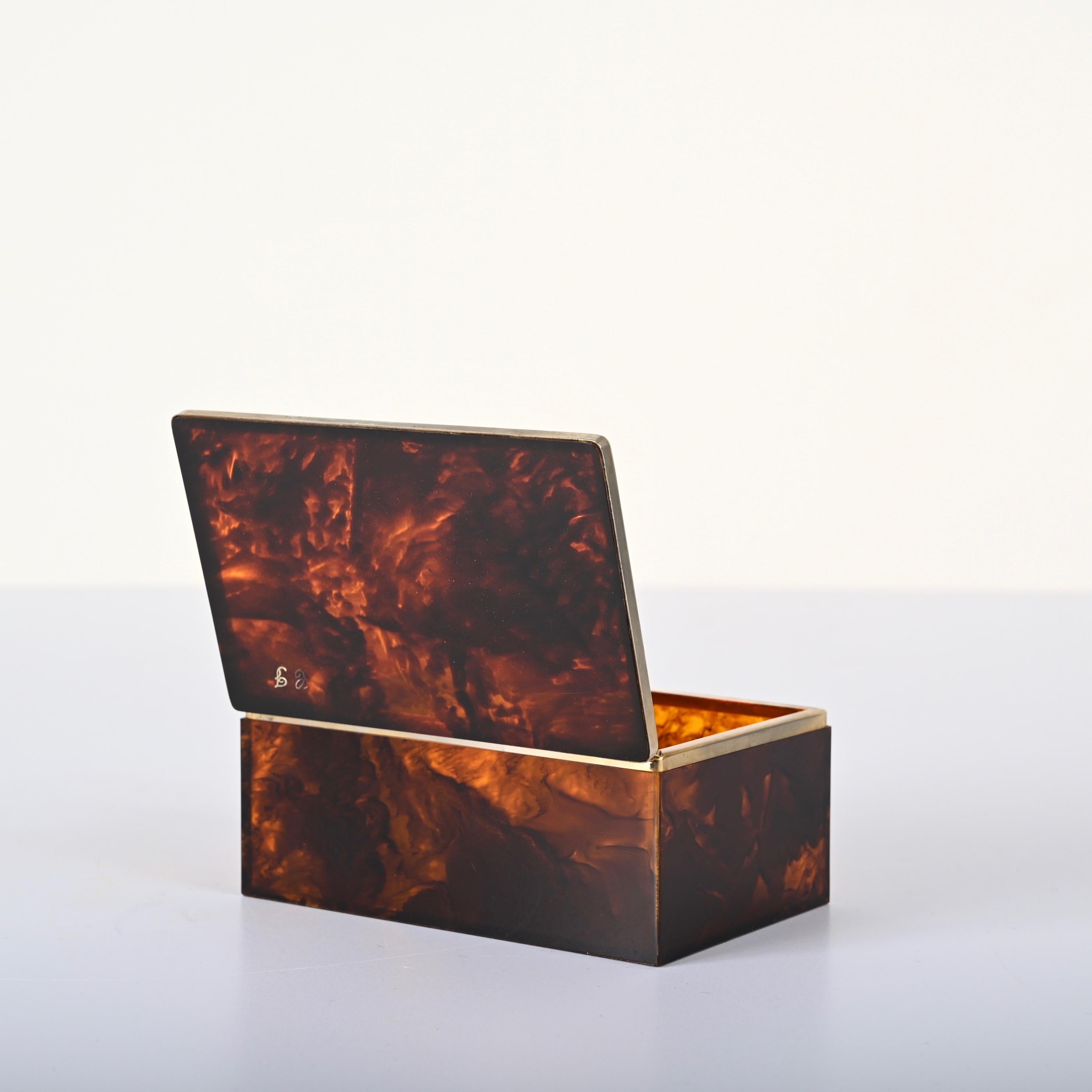 Dior Mid-Century Lucite Tortoiseshell Effect and Brass Jewelry Box, Italy 1970s For Sale 9