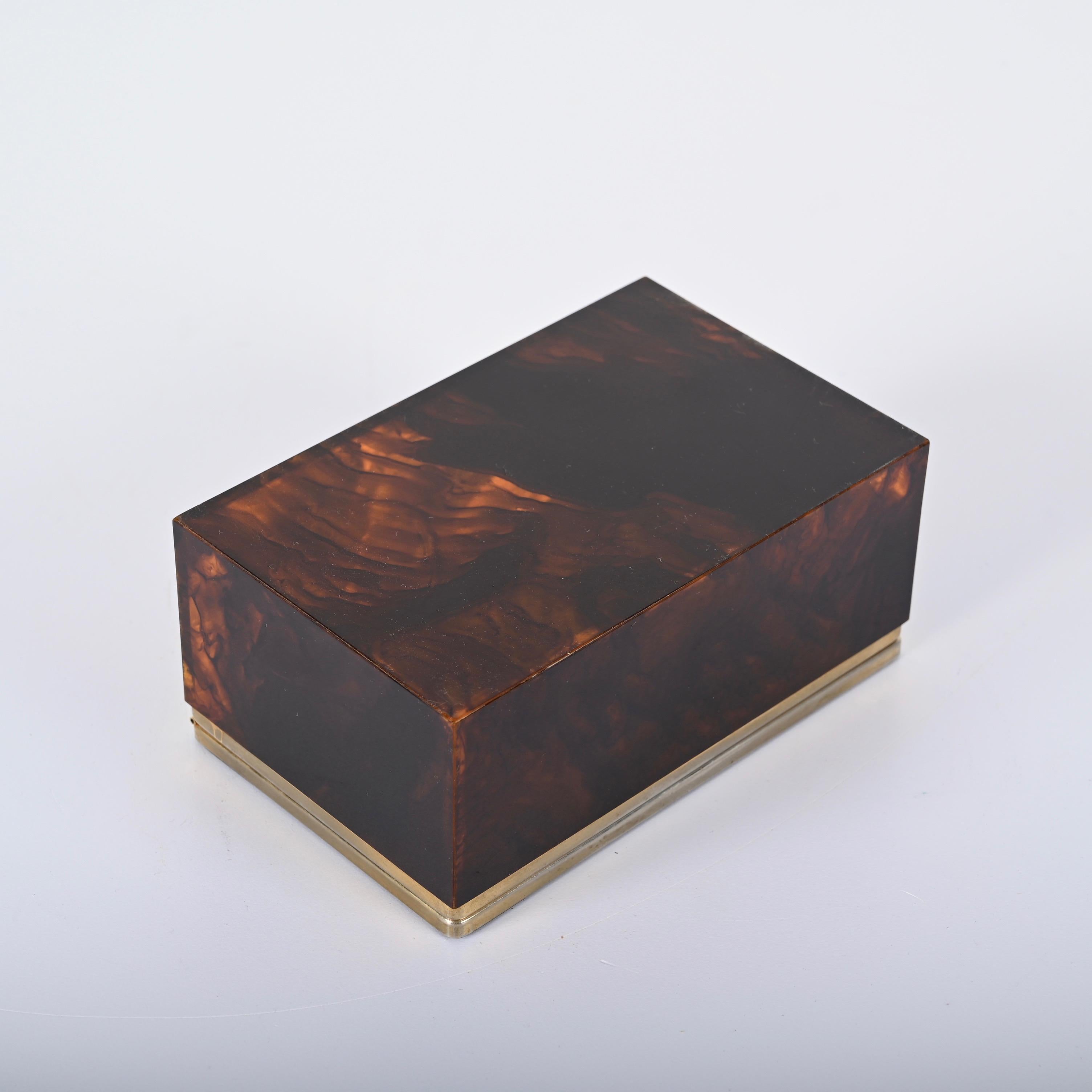 Dior Mid-Century Lucite Tortoiseshell Effect and Brass Jewelry Box, Italy 1970s For Sale 9