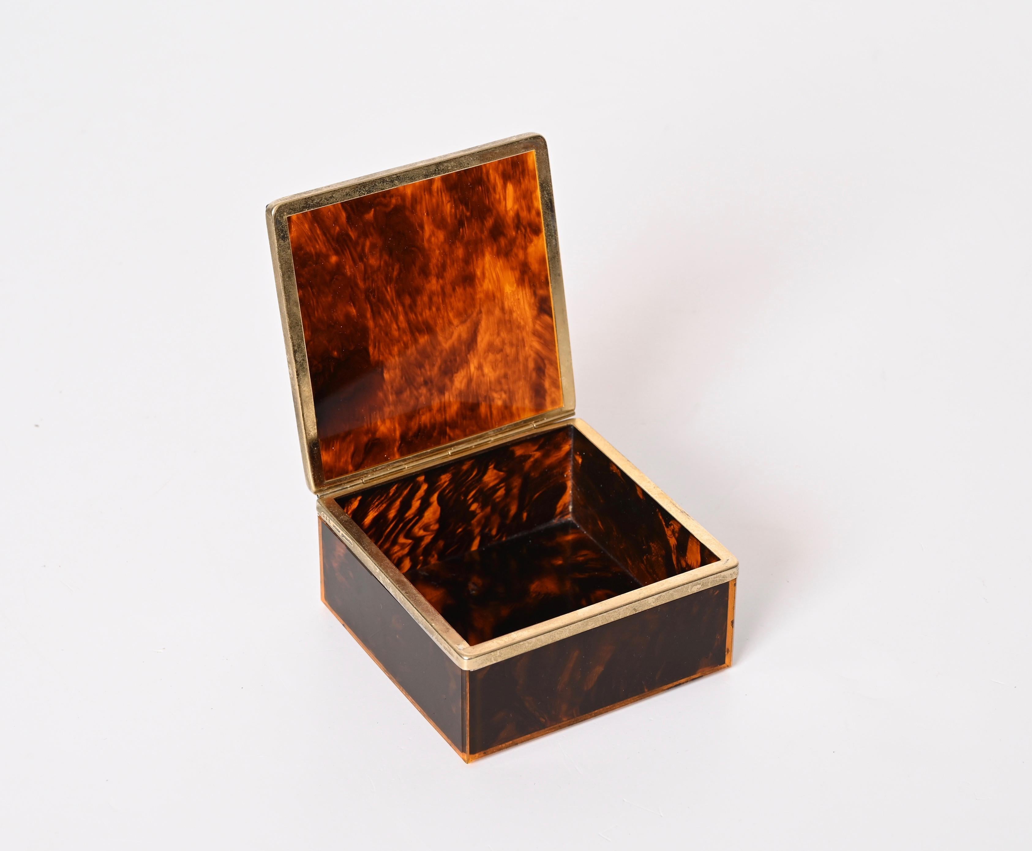 Christian Dior Midcentury Lucite Tortoiseshell Effect and Brass Jewelry Box 1970 12