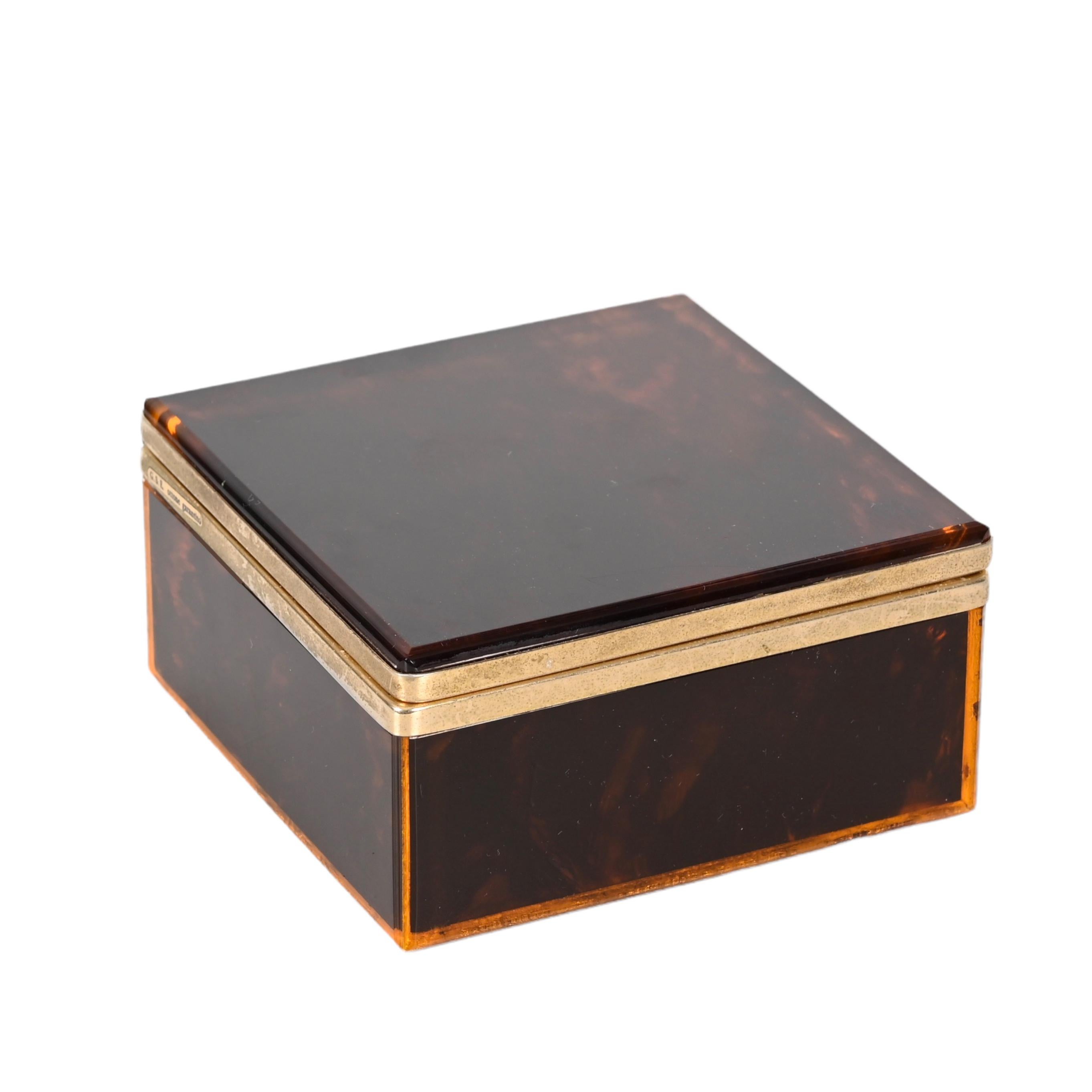Christian Dior Midcentury Lucite Tortoiseshell Effect and Brass Jewelry Box 1970 13