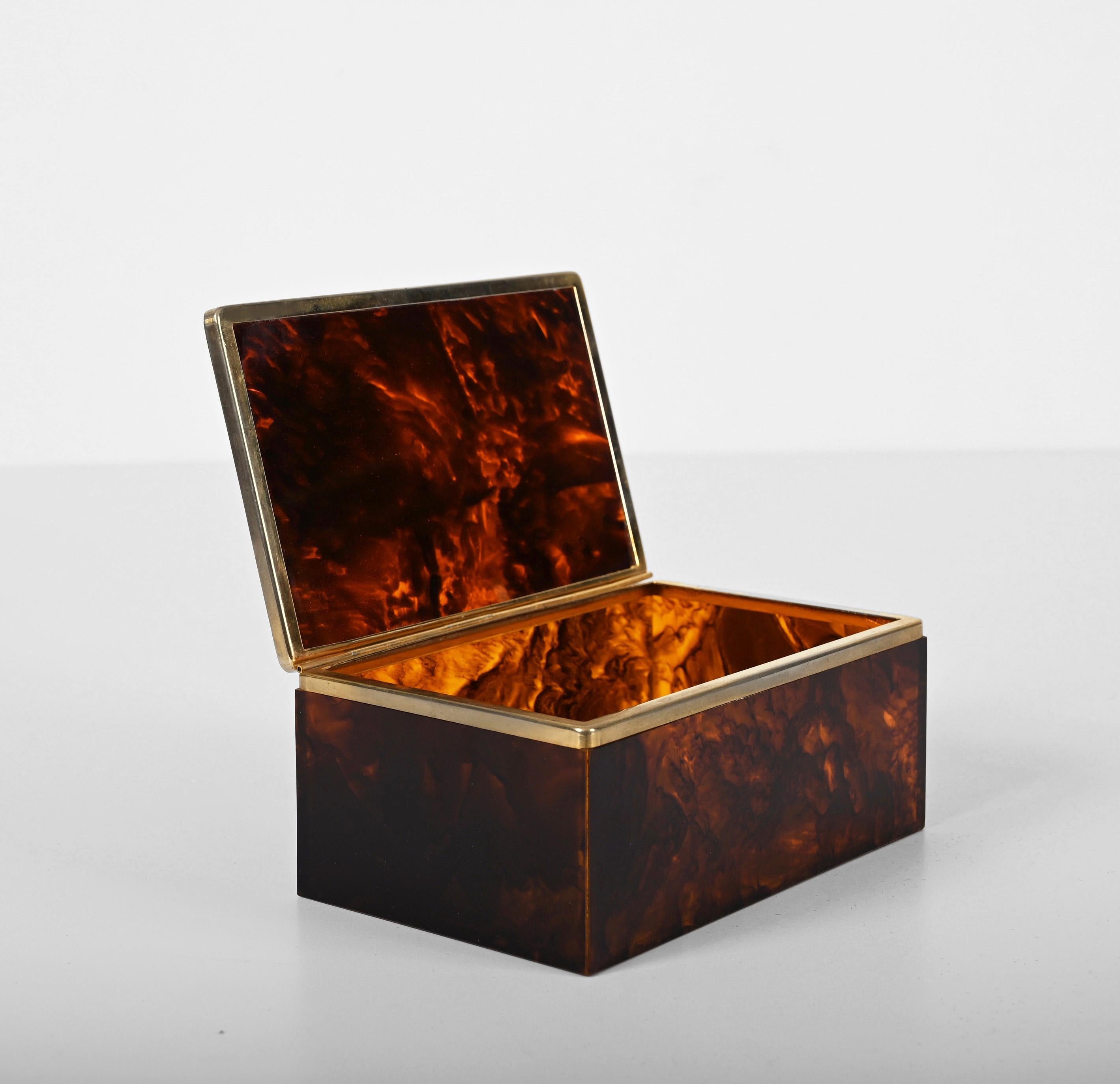 Dior Mid-Century Lucite Tortoiseshell Effect and Brass Jewelry Box, Italy 1970s For Sale 13