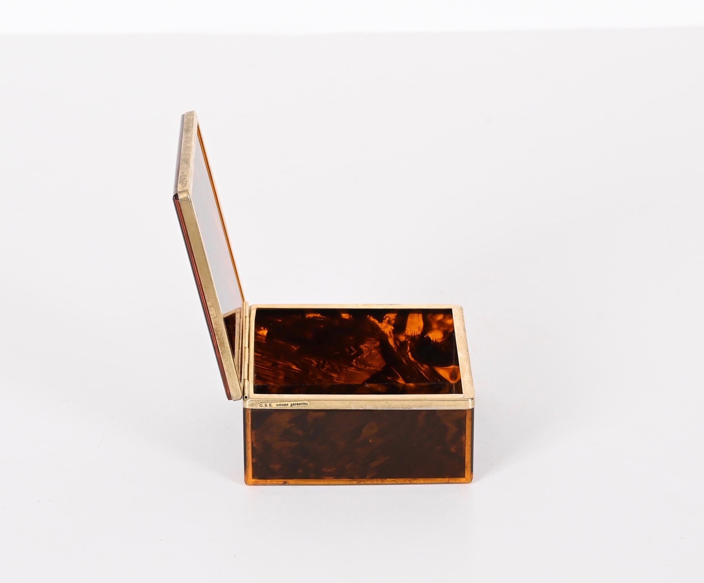 Mid-Century Modern Christian Dior Midcentury Lucite Tortoiseshell Effect and Brass Jewelry Box 1970