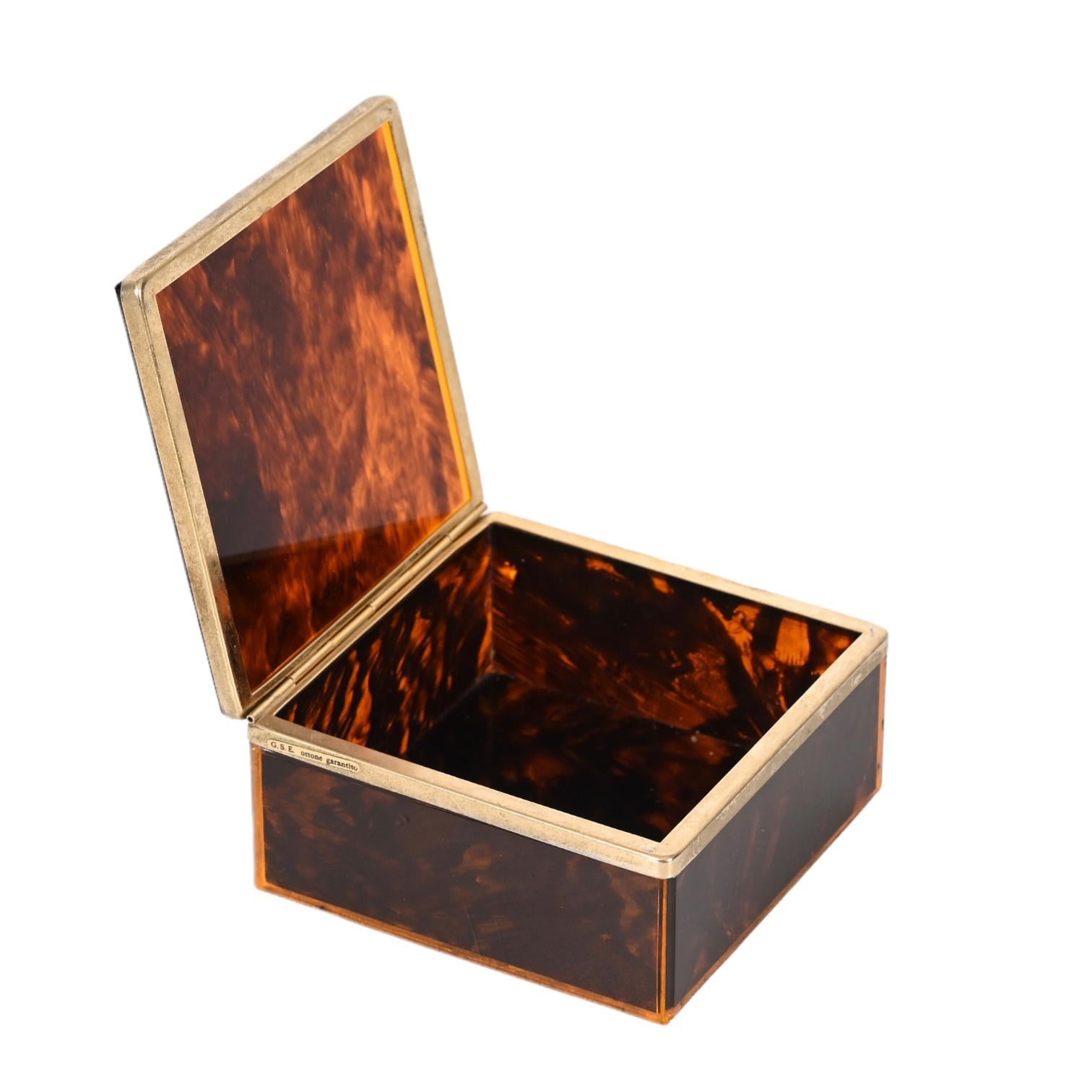 Late 20th Century Christian Dior Midcentury Lucite Tortoiseshell Effect and Brass Jewelry Box 1970