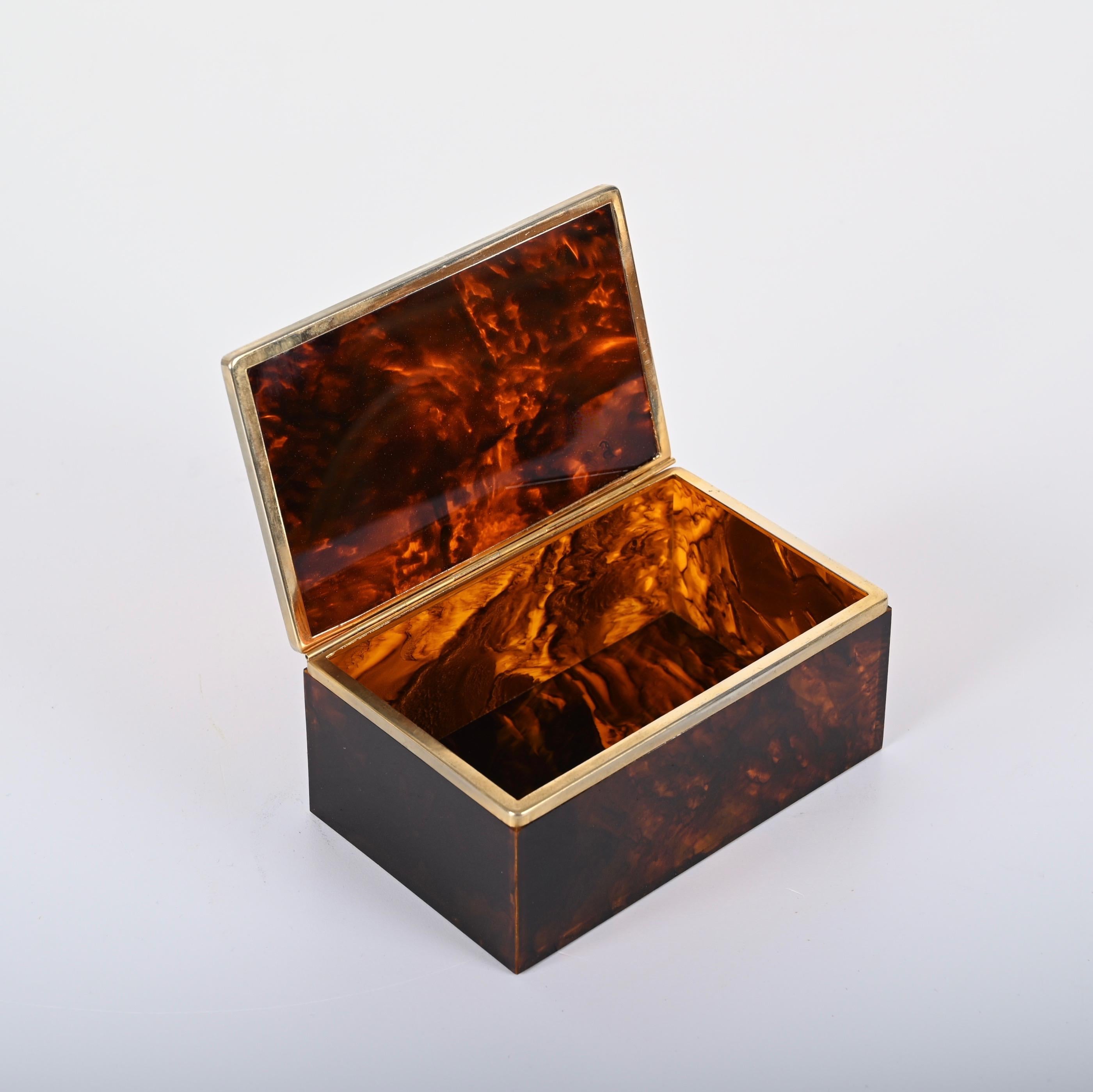 Late 20th Century Dior Mid-Century Lucite Tortoiseshell Effect and Brass Jewelry Box, Italy 1970s For Sale