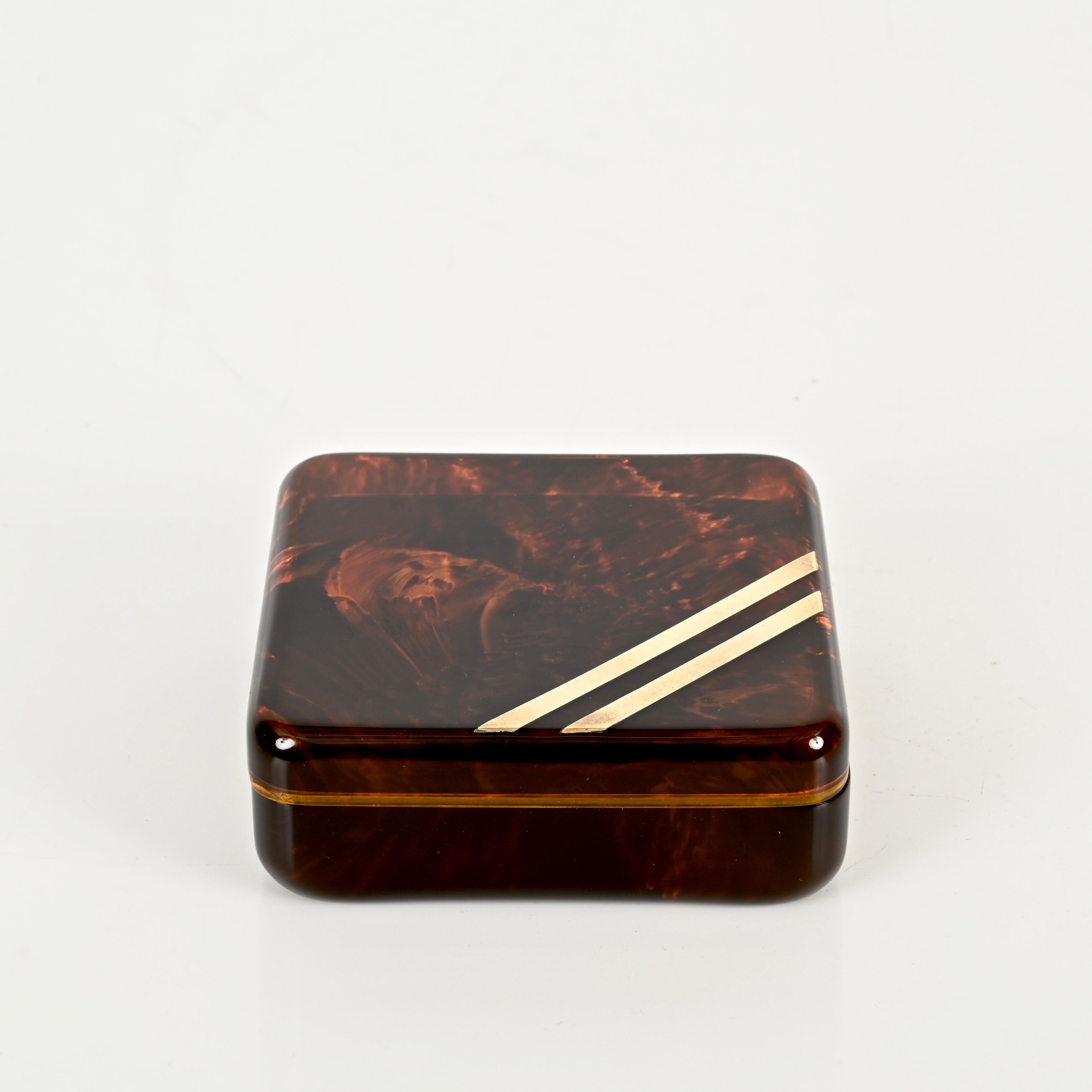 Late 20th Century Christian Dior Midcentury Lucite Tortoiseshell Effect and Brass Jewelry Box 1970 For Sale