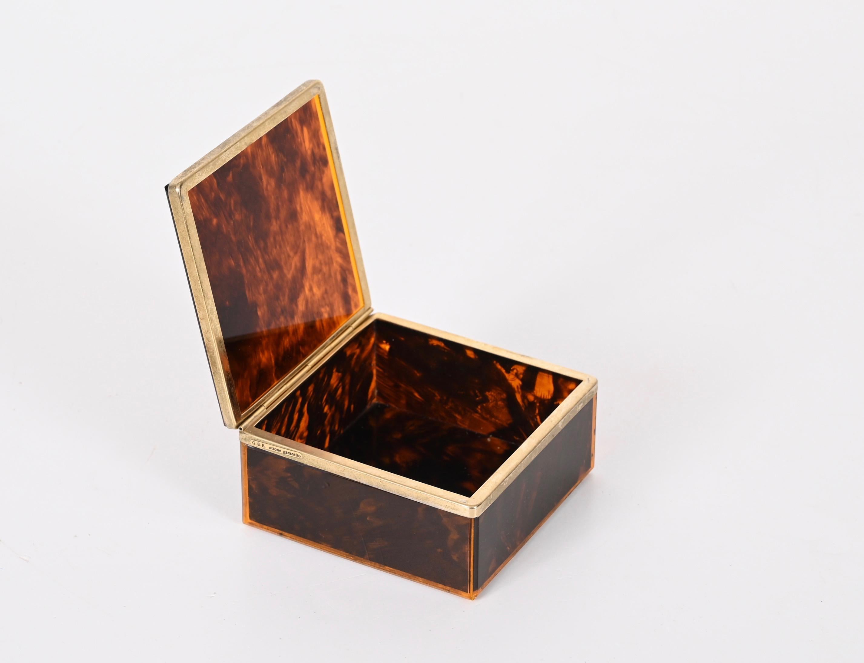 Christian Dior Midcentury Lucite Tortoiseshell Effect and Brass Jewelry Box 1970 2