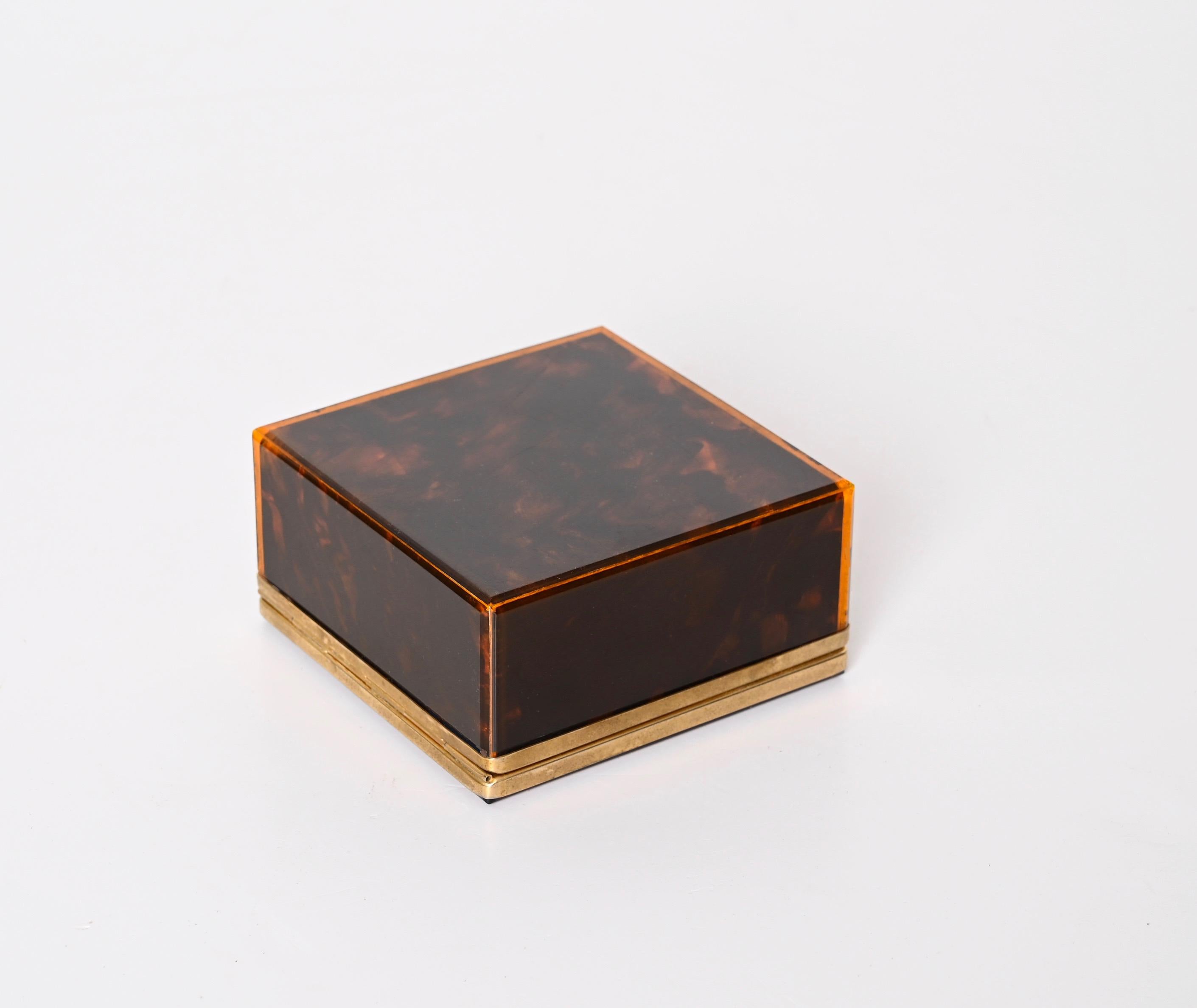 Christian Dior Midcentury Lucite Tortoiseshell Effect and Brass Jewelry Box 1970 3