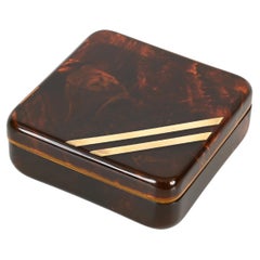 Christian Dior Midcentury Lucite Tortoiseshell Effect and Brass Jewelry Box 1970