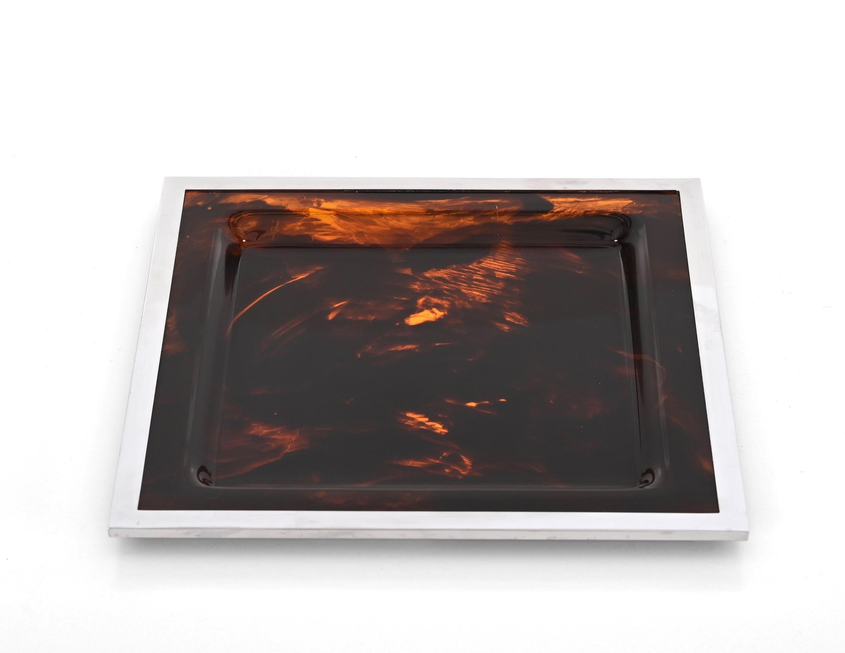 Christian Dior Midcentury Tortoiseshell and Lucite Italian Serving Tray, 1970s For Sale 4