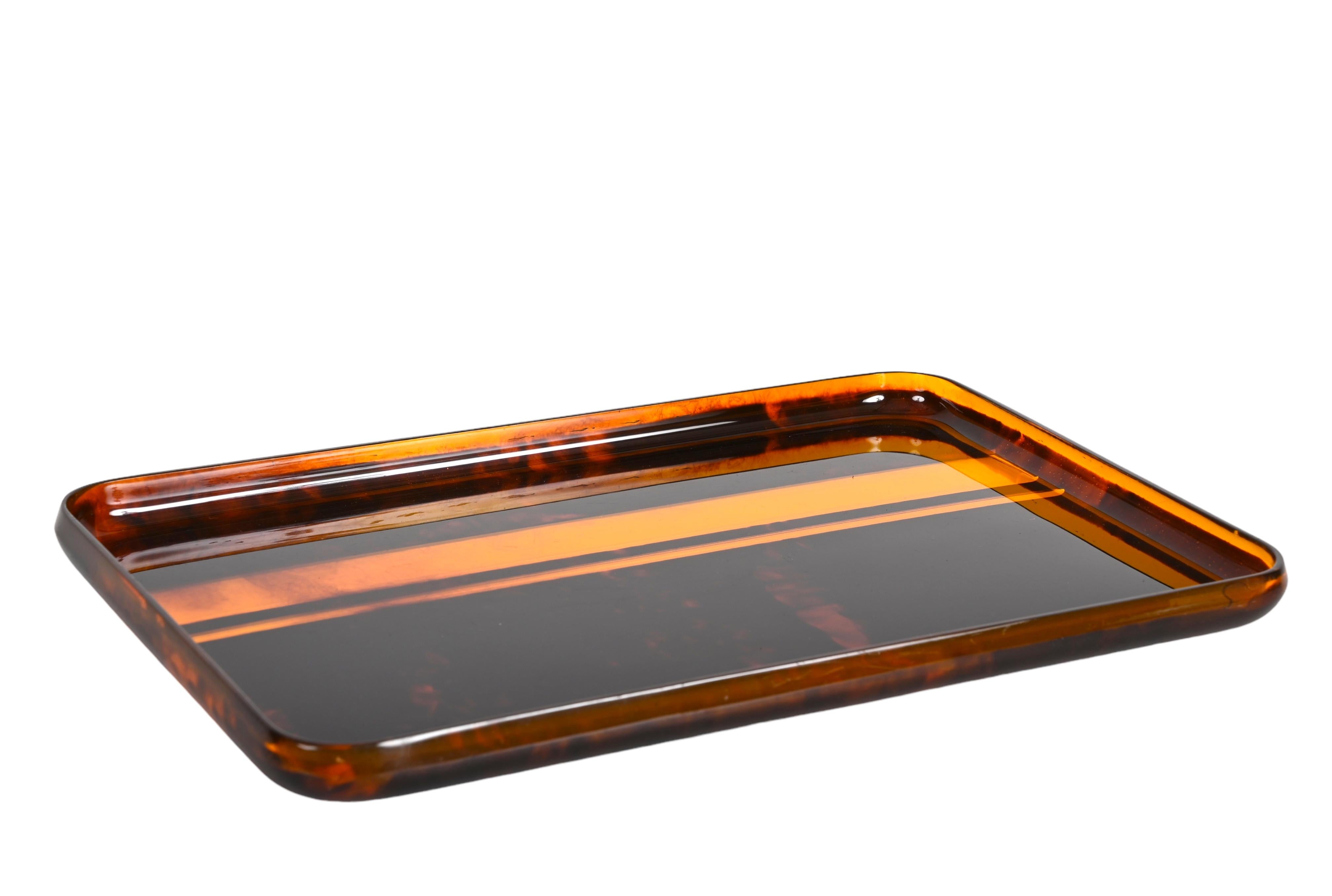 Christian Dior Midcentury Tortoiseshell and Lucite Italian Serving Tray 1970s 6