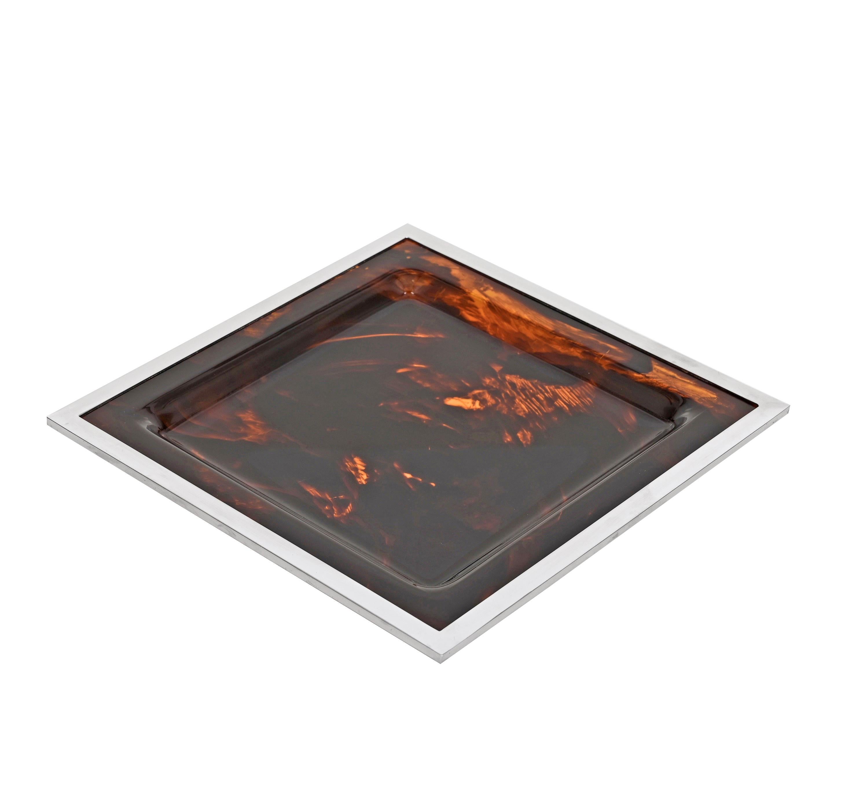 Mid-Century Modern Christian Dior Midcentury Tortoiseshell and Lucite Italian Serving Tray, 1970s For Sale
