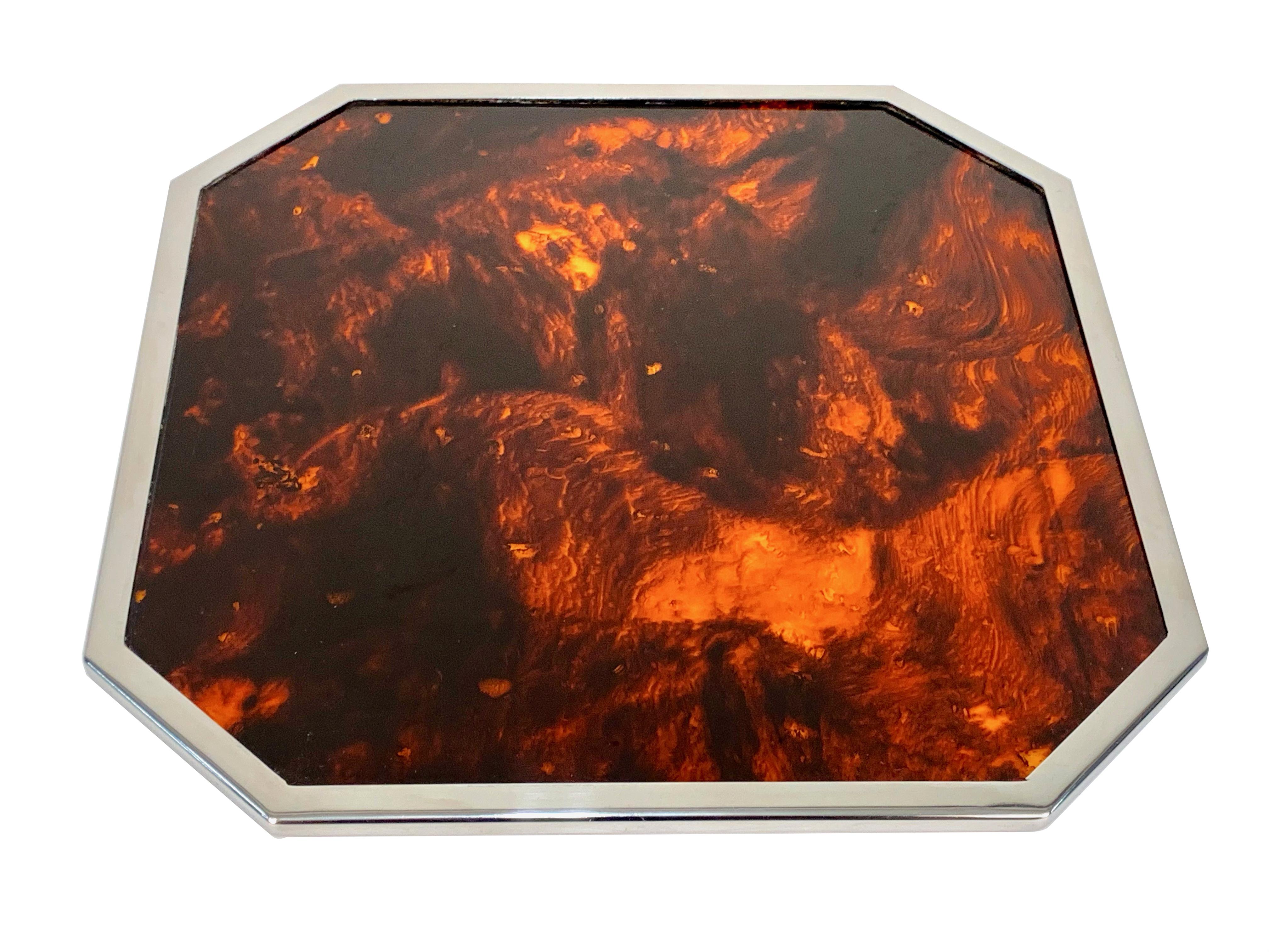 Christian Dior Midcentury Tortoiseshell and Lucite Italian Serving Tray, 1970s In Good Condition In Roma, IT