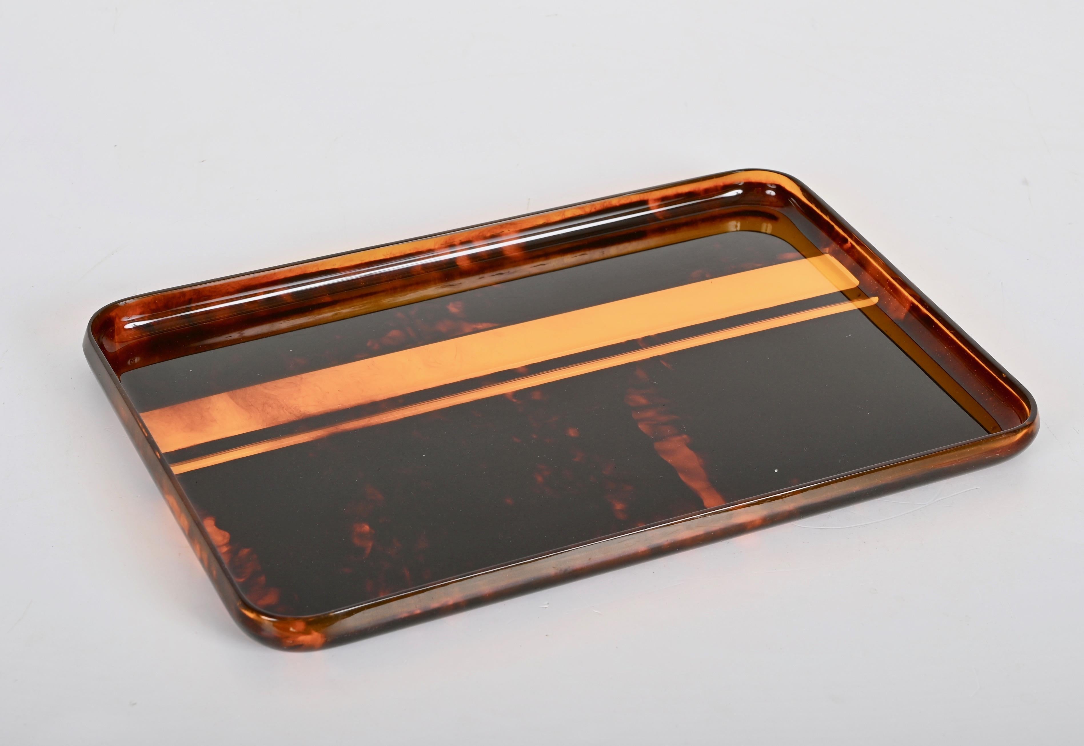 Christian Dior Midcentury Tortoiseshell and Lucite Italian Serving Tray 1970s In Good Condition In Roma, IT