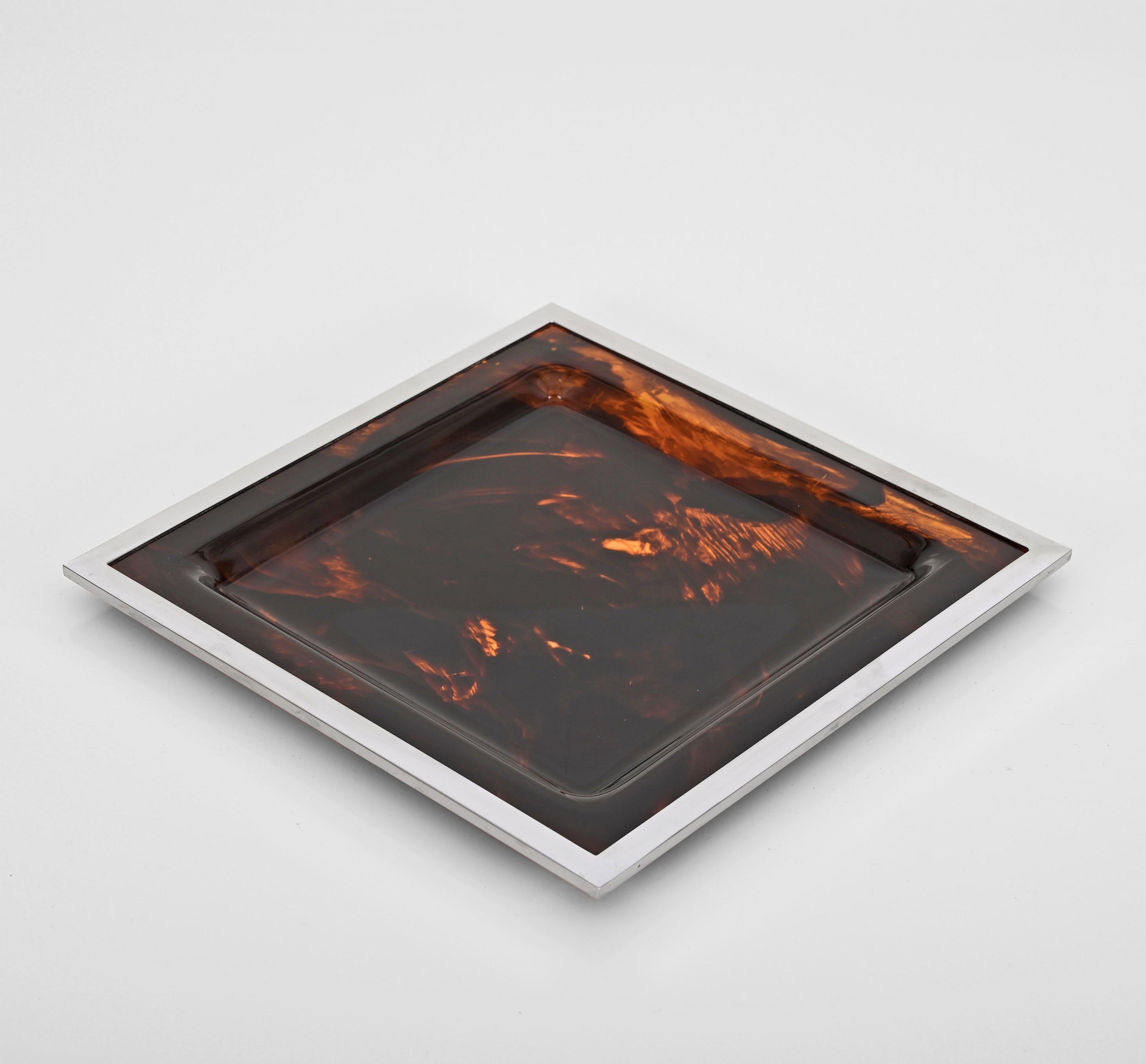 20th Century Christian Dior Midcentury Tortoiseshell and Lucite Italian Serving Tray, 1970s For Sale