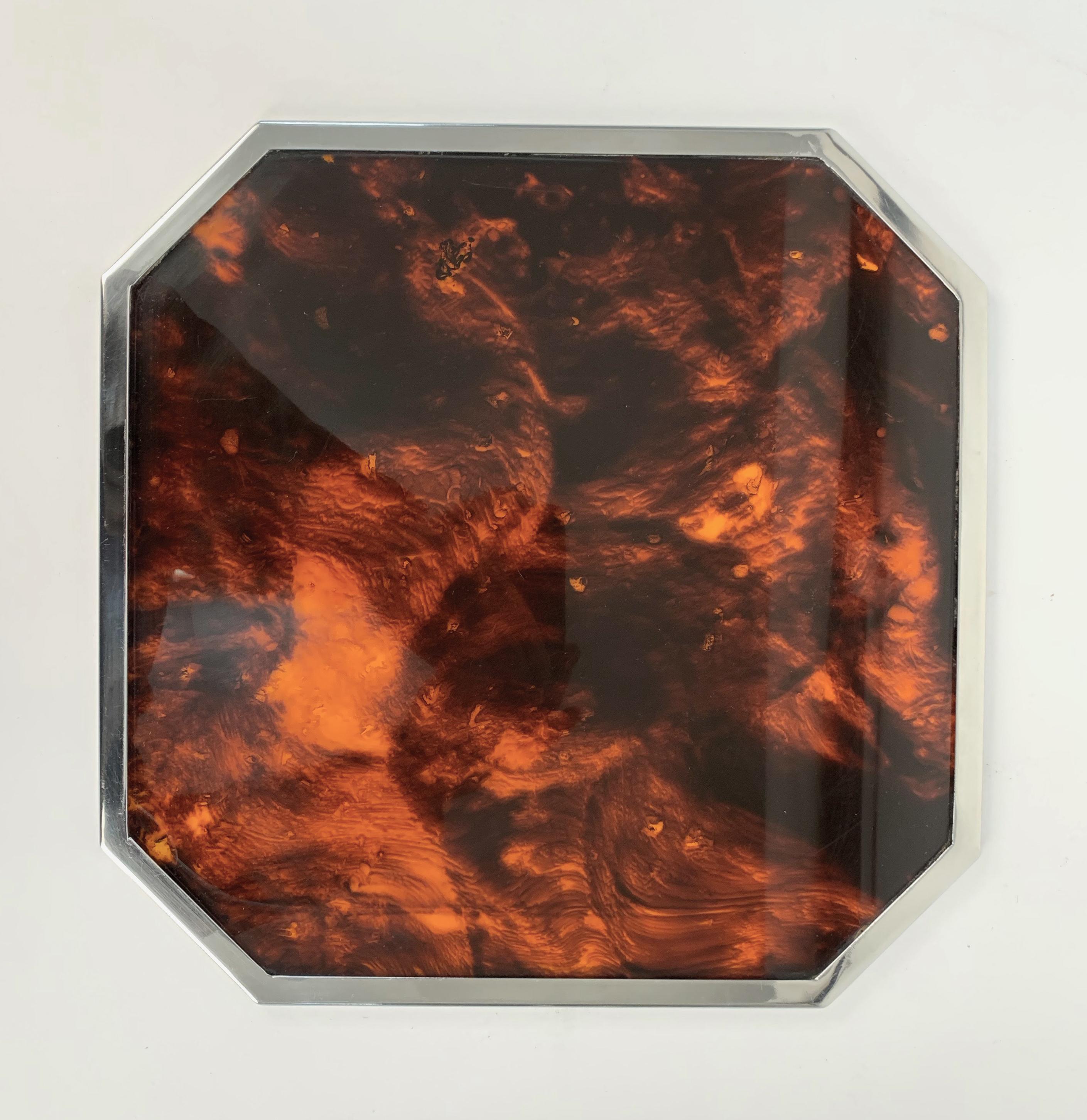 Metal Christian Dior Midcentury Tortoiseshell and Lucite Italian Serving Tray, 1970s