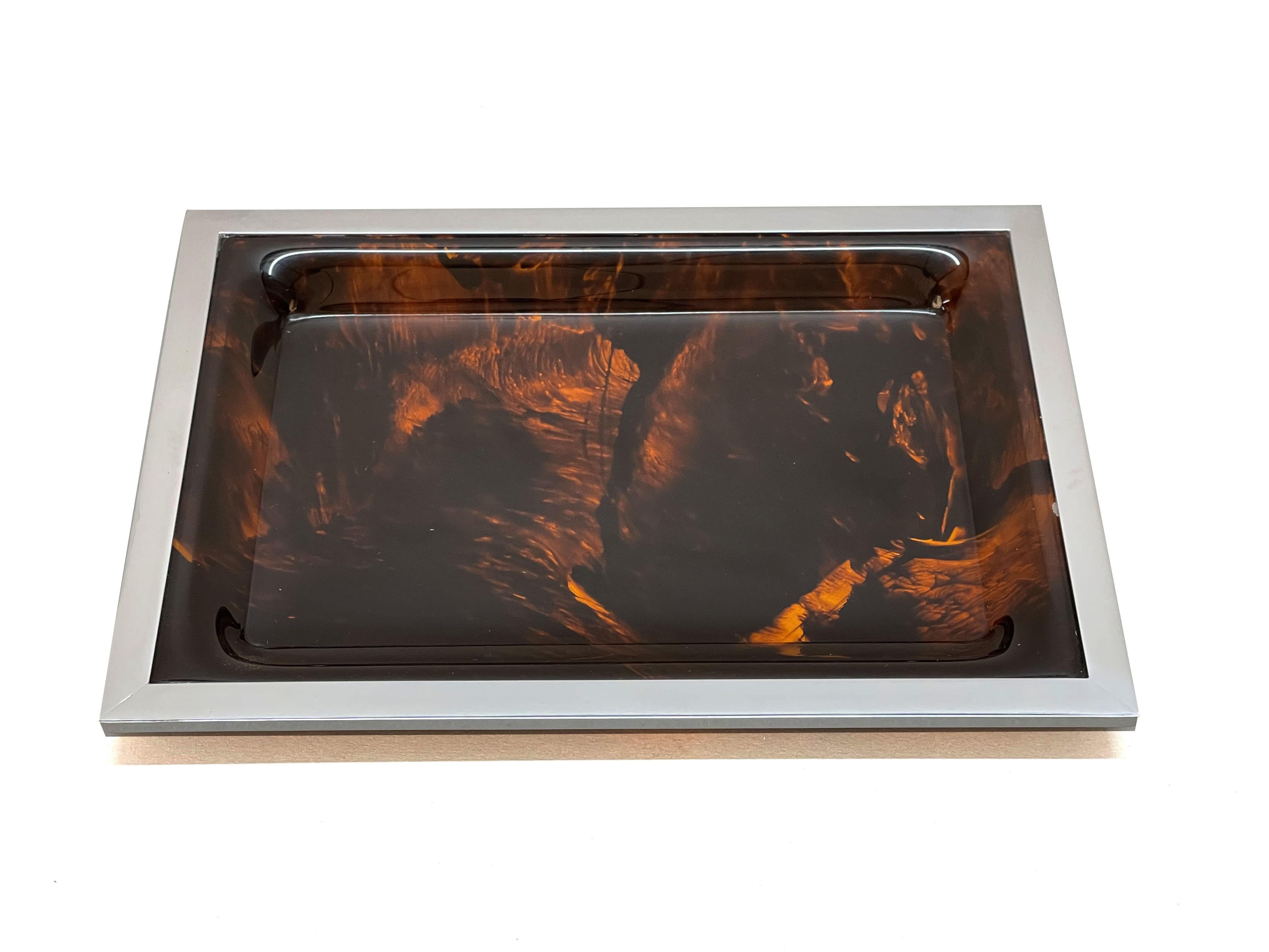 Metal Christian Dior Midcentury Tortoiseshell and Lucite Italian Serving Tray, 1970s