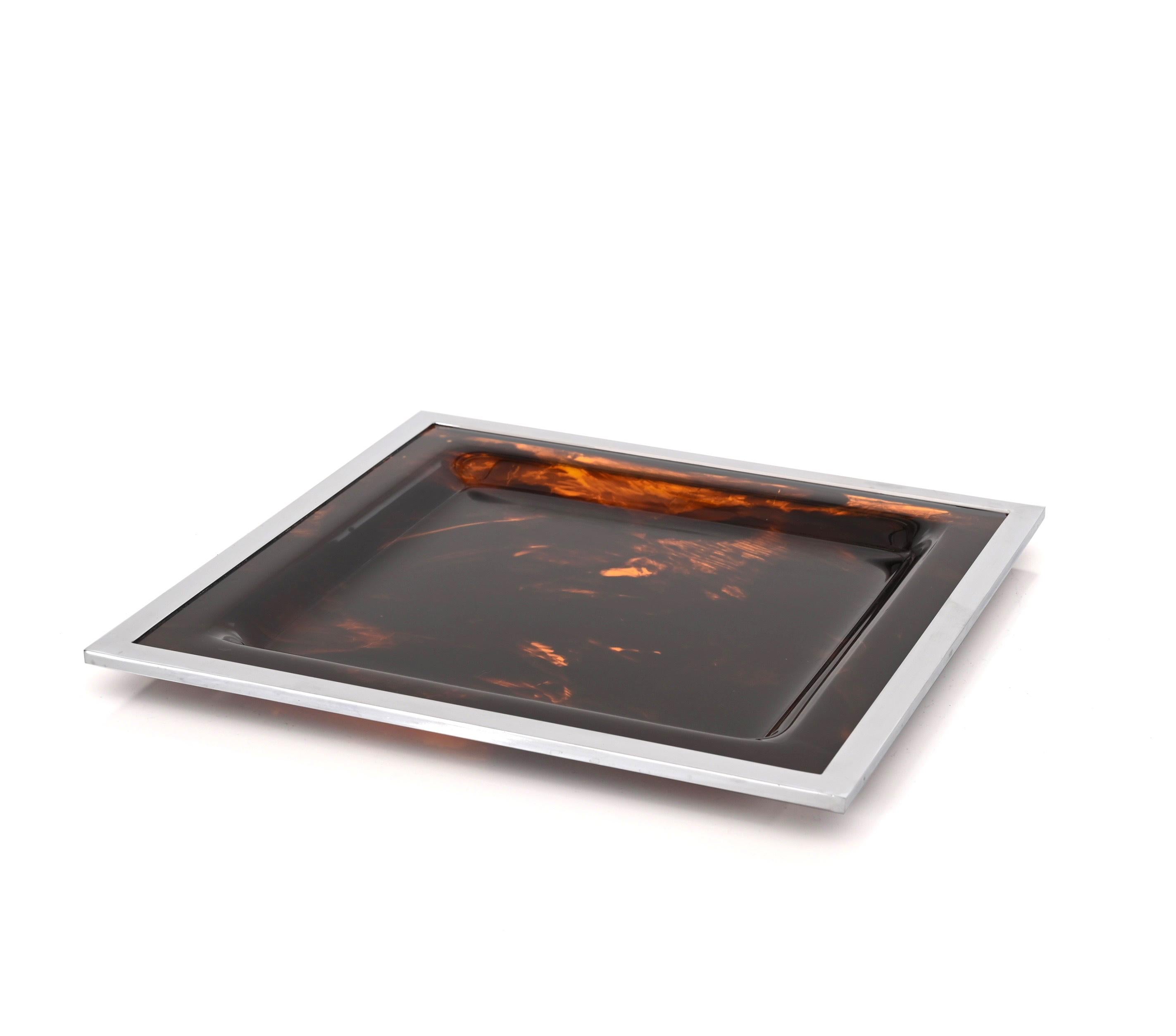 Metal Christian Dior Midcentury Tortoiseshell and Lucite Italian Serving Tray, 1970s For Sale