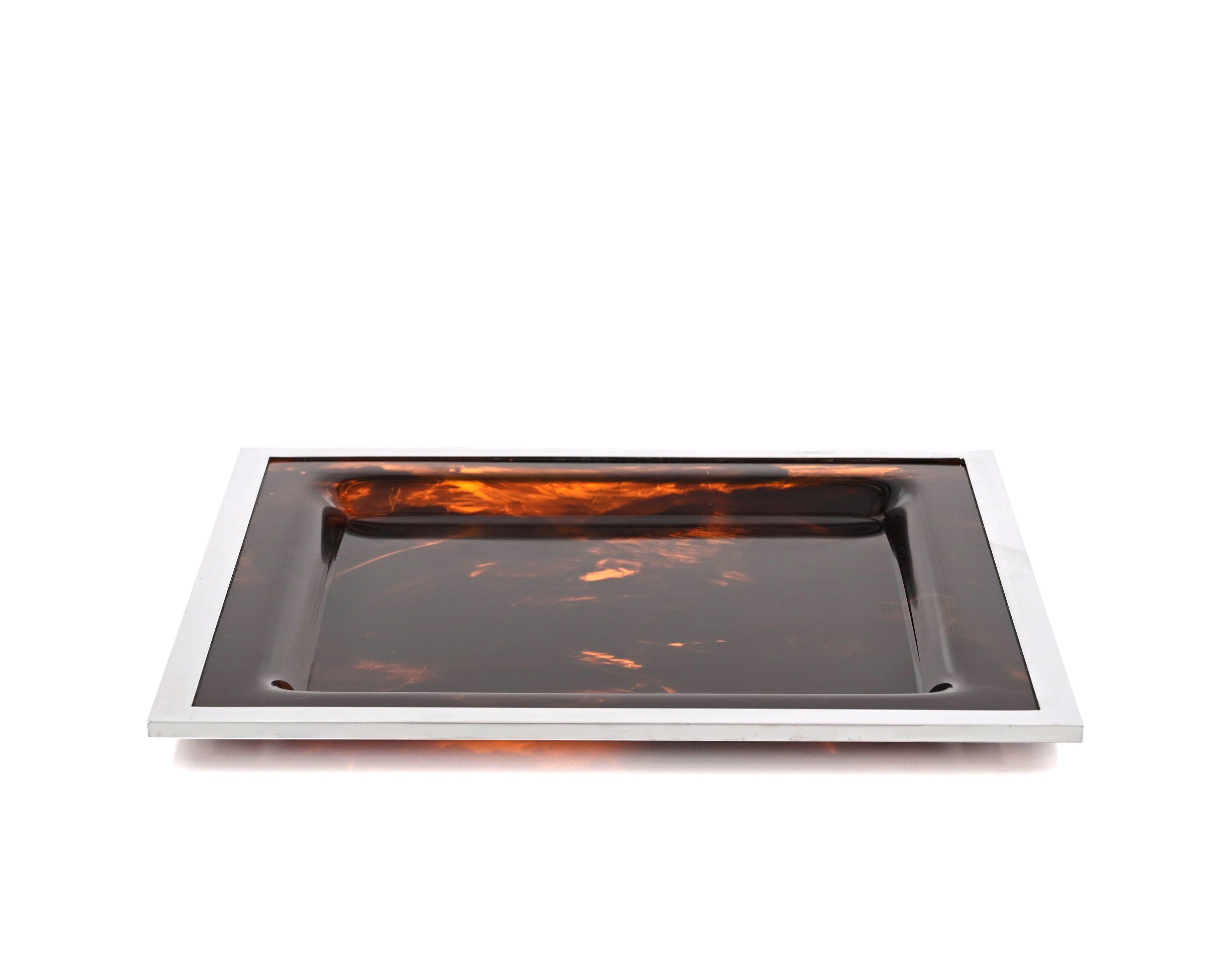 Christian Dior Midcentury Tortoiseshell and Lucite Italian Serving Tray, 1970s For Sale 1