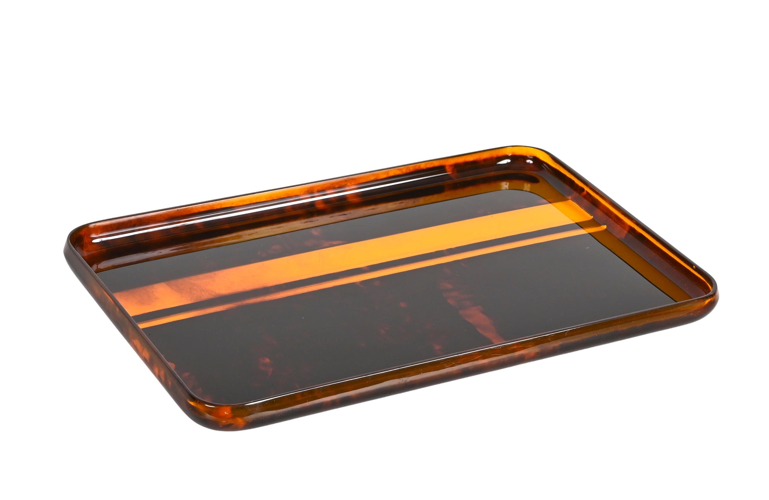 Christian Dior Midcentury Tortoiseshell and Lucite Italian Serving Tray 1970s 2