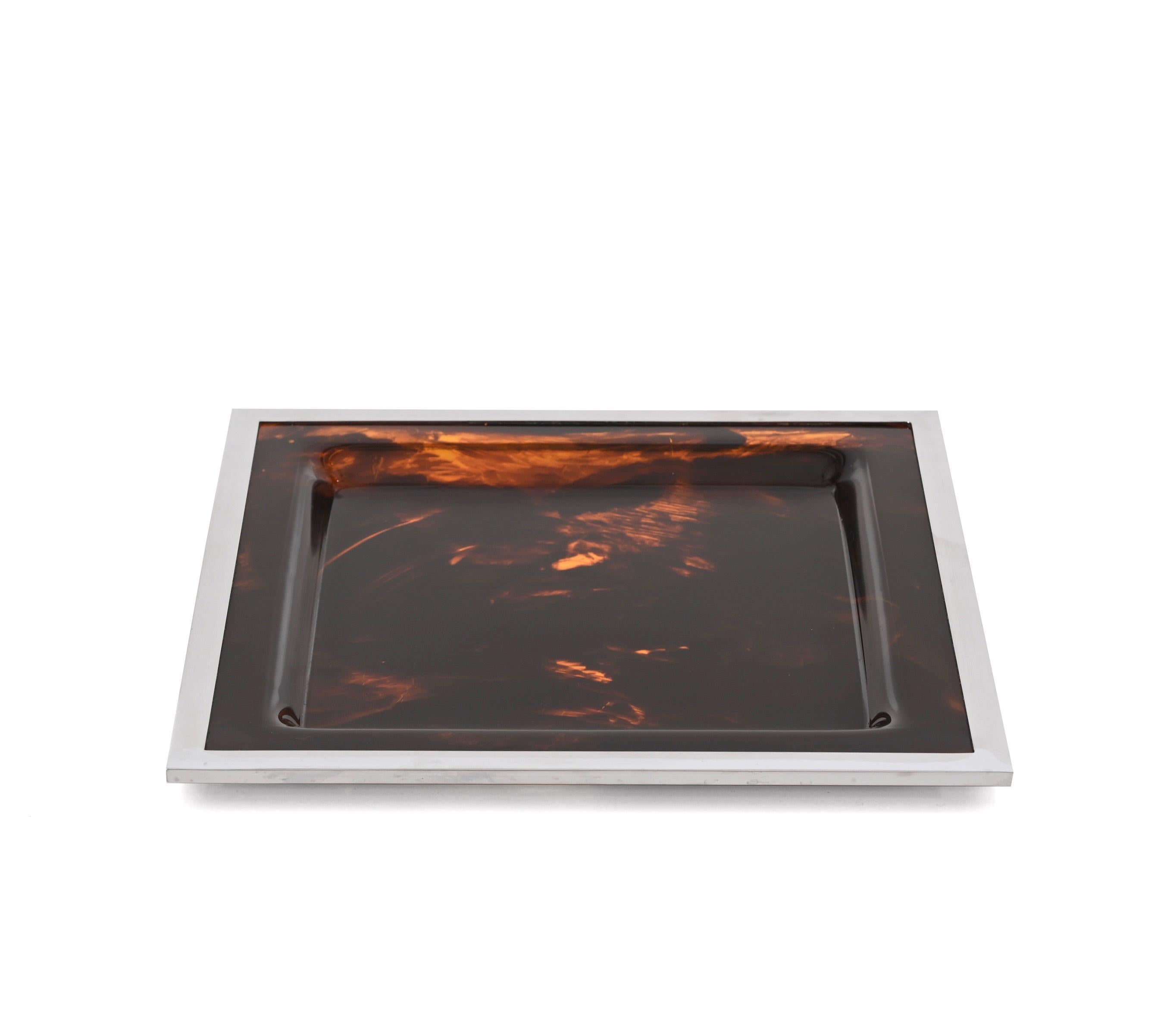 Christian Dior Midcentury Tortoiseshell and Lucite Italian Serving Tray, 1970s For Sale 3