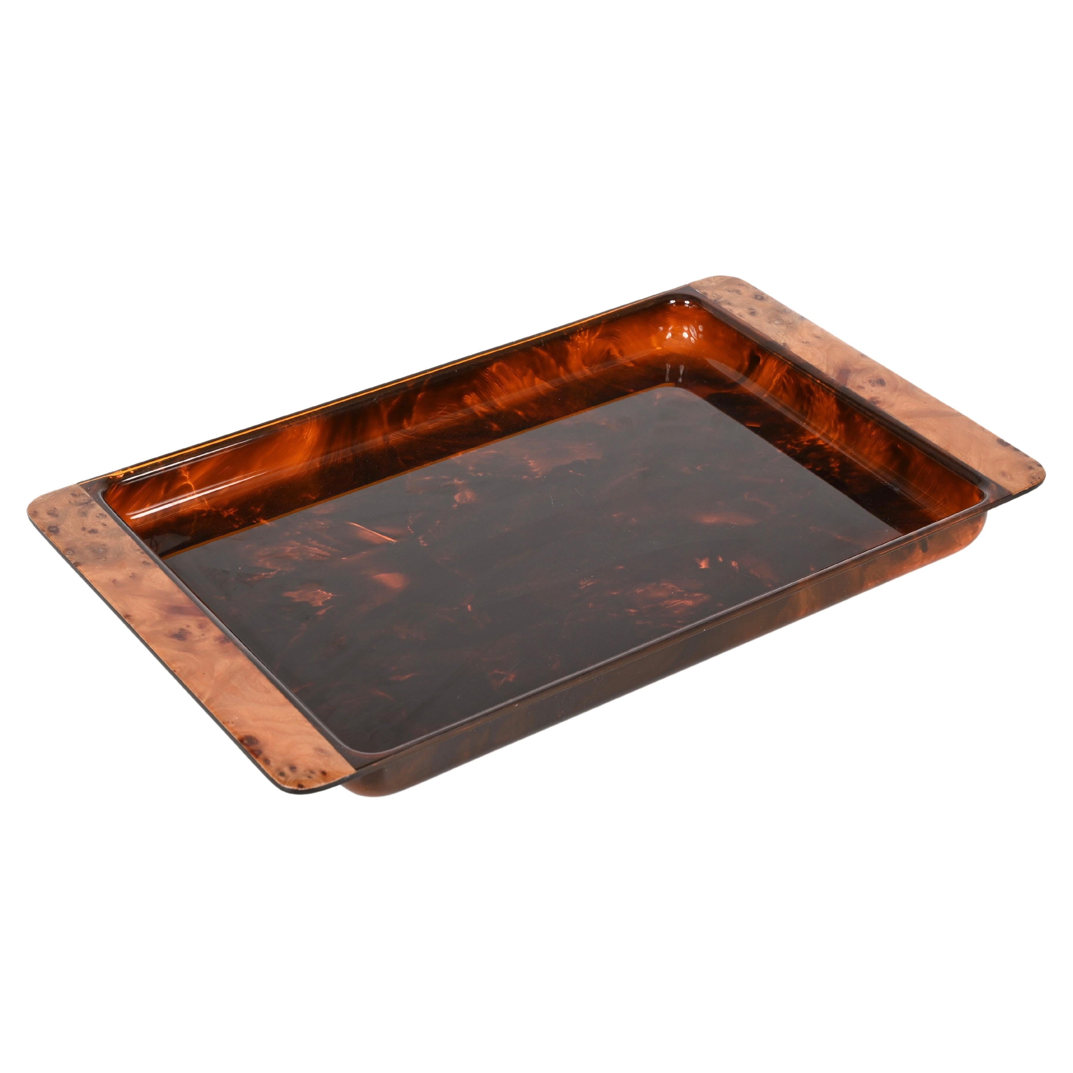 Grand Plateau Vintage MCM En Résine Lucite – Papillons Et Feuilles, Années 60