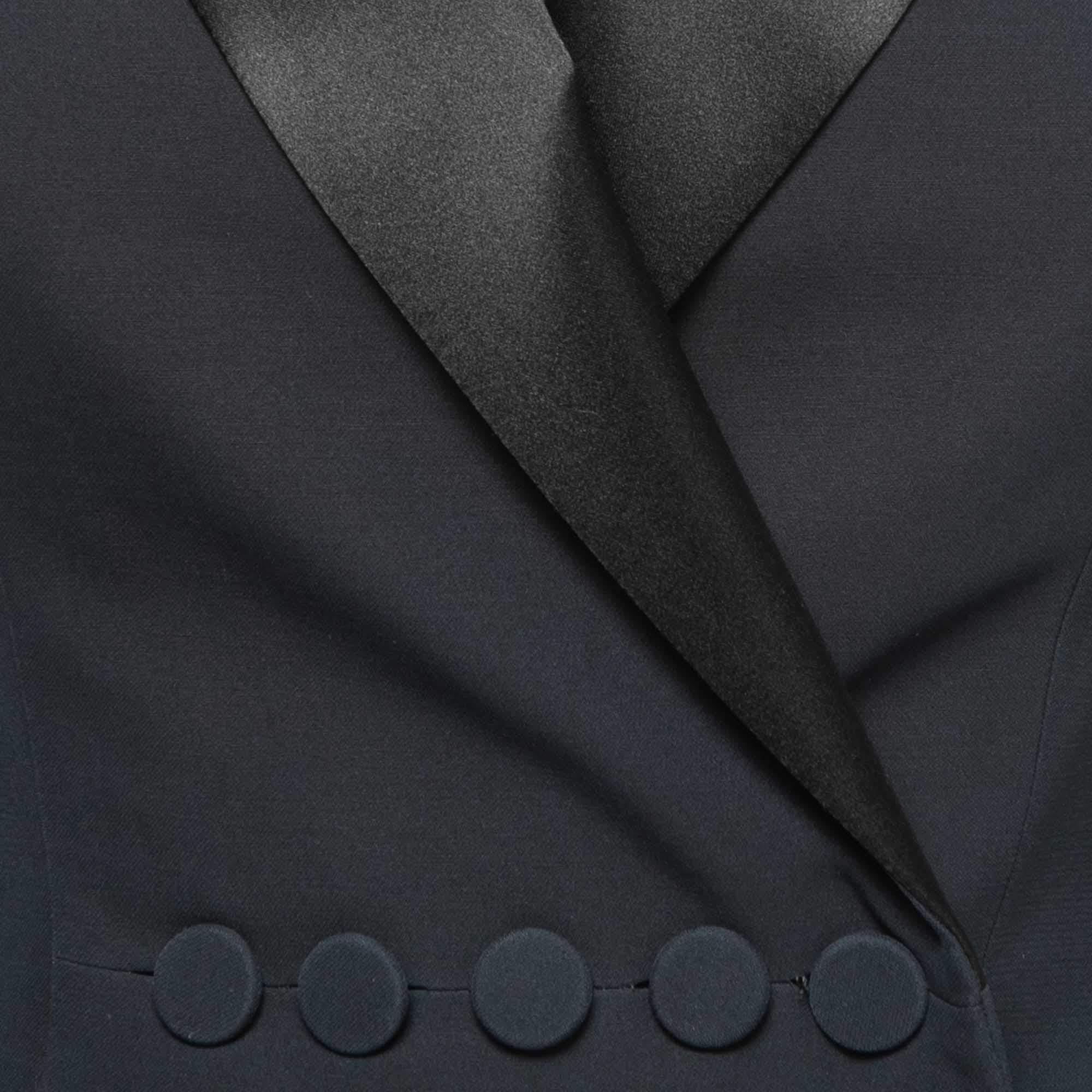 Christian Dior Midnight Blue Crepe & Silk Blazer S In Excellent Condition In Dubai, Al Qouz 2
