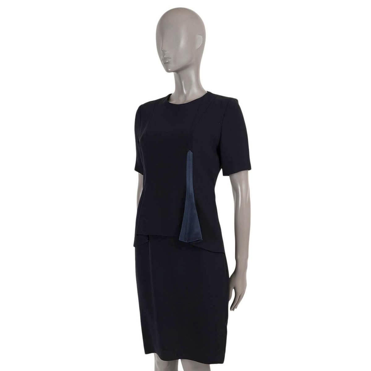 Black CHRISTIAN DIOR midnight blue silk 2014 PEPLUM FRONT Dress 40 M For Sale