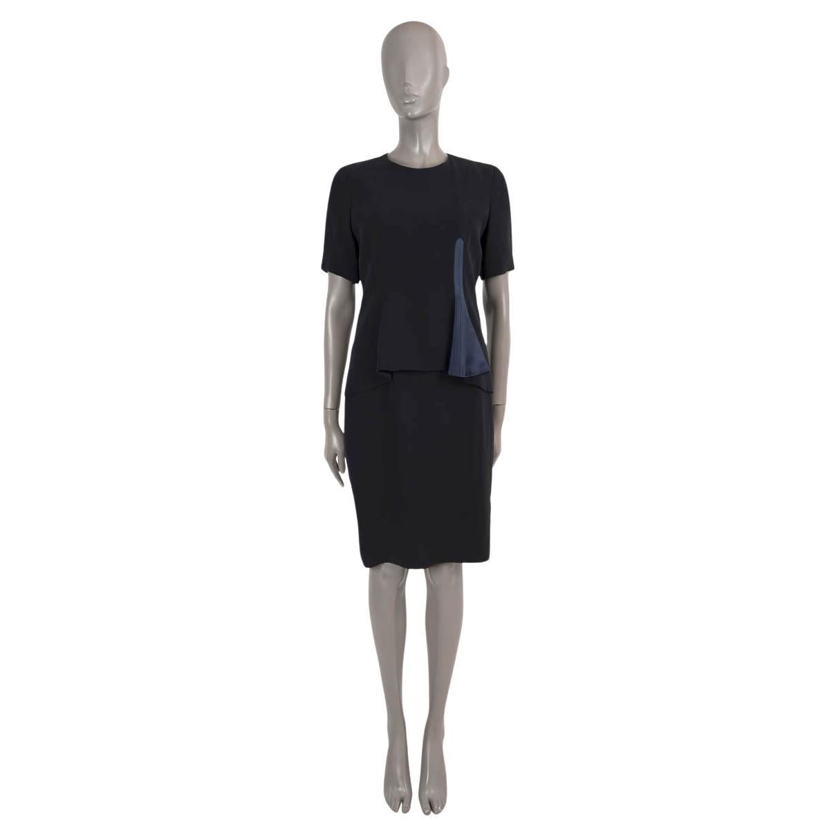 CHRISTIAN DIOR midnight blue silk 2014 PEPLUM FRONT Dress 40 M For Sale