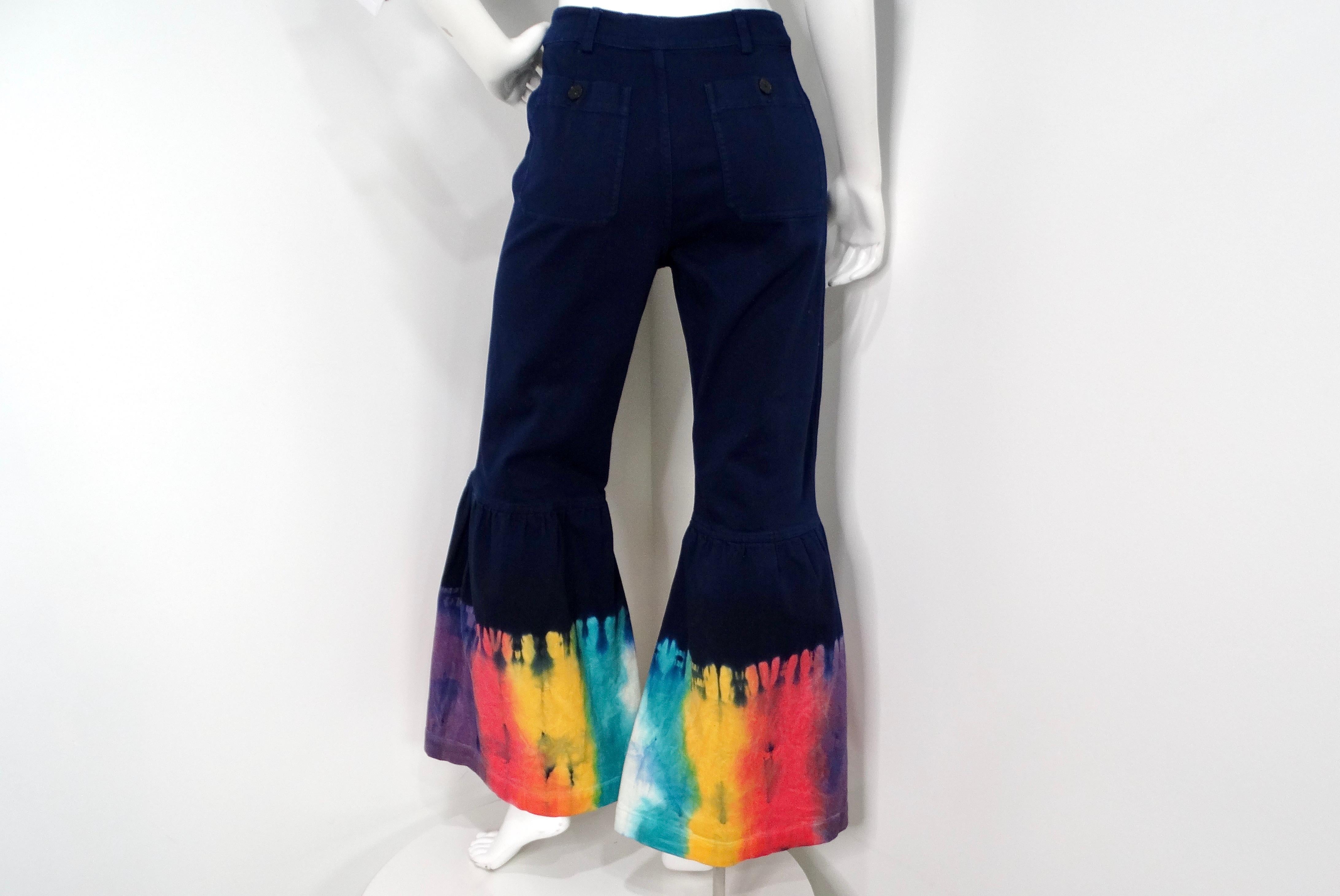 Vaqueros acampanados Christian Dior estilo Tie-Dye en azul noche en venta 3