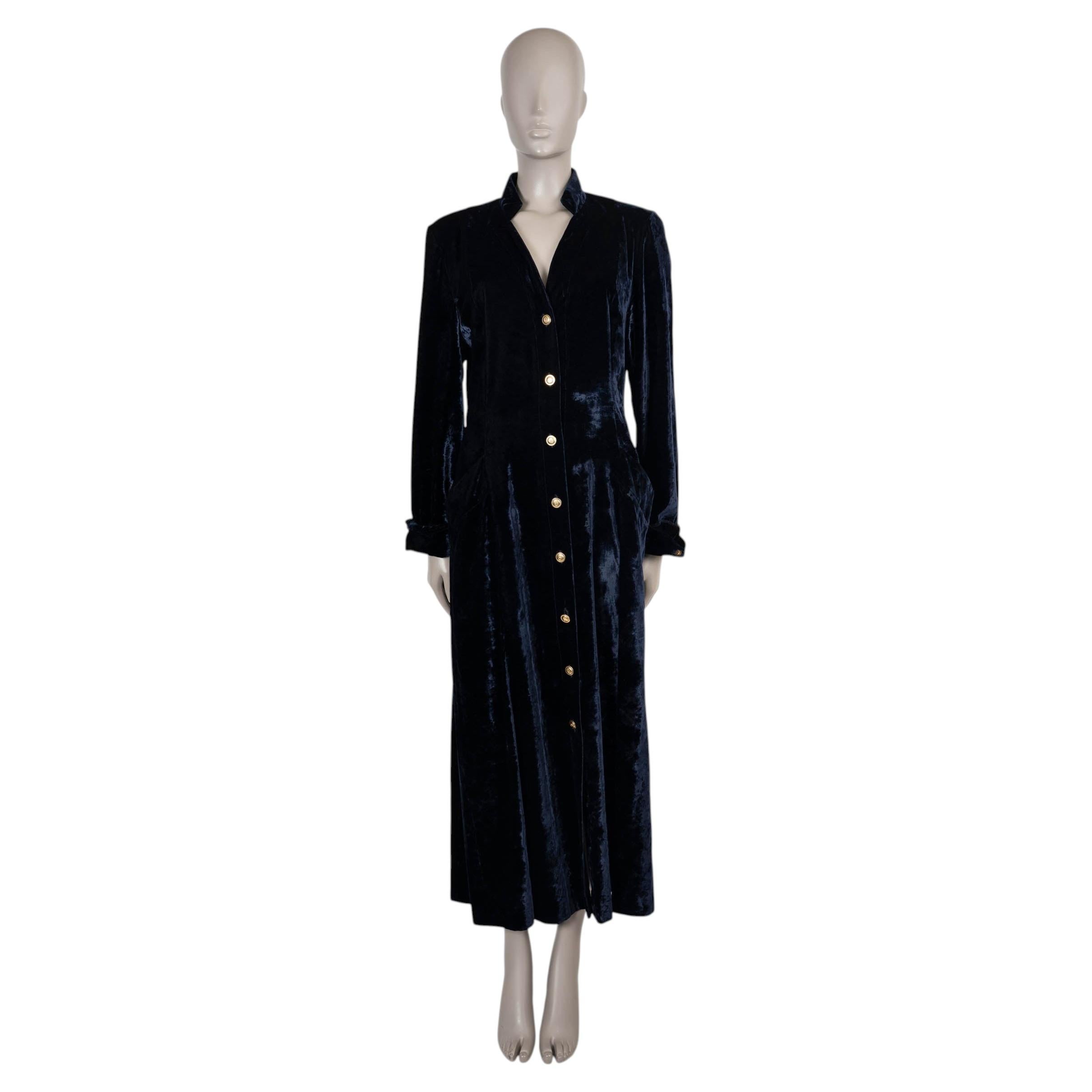 CHRISTIAN DIOR midnight blue VELVET MAXI Coat Jacket M