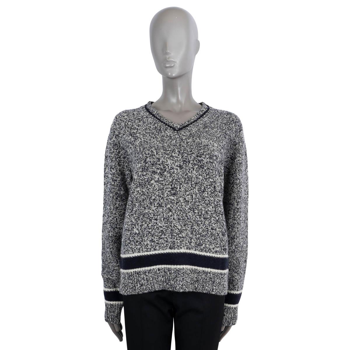 Women's CHRISTIAN DIOR midnight blue wool & cashmere 2020 MELANGE V-NECK Sweater 44 XL