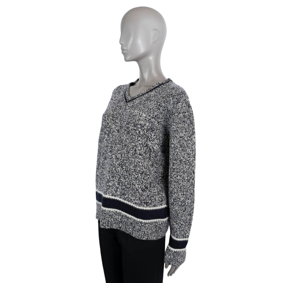 CHRISTIAN DIOR midnight blue wool & cashmere 2020 MELANGE V-NECK Sweater 44 XL 1