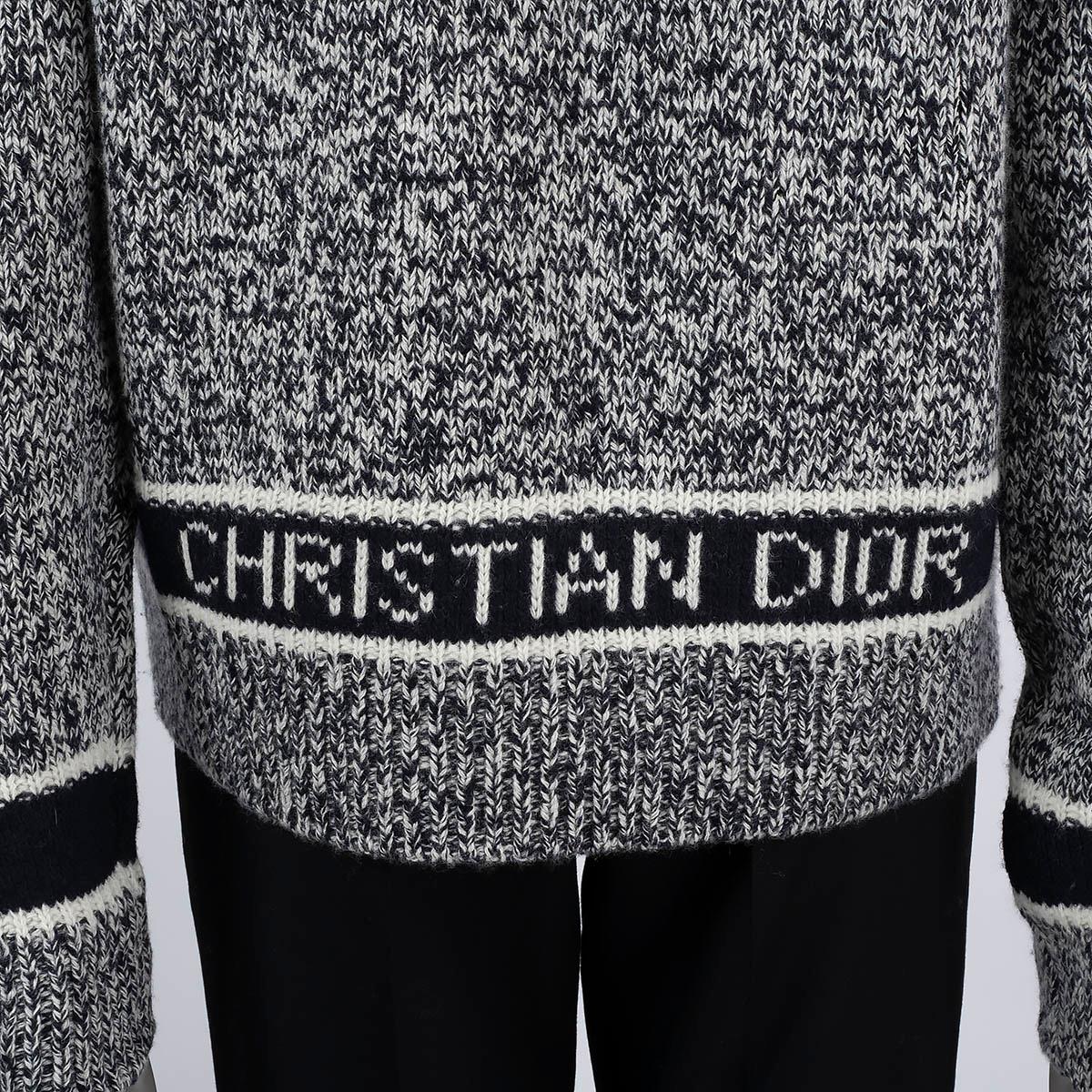 CHRISTIAN DIOR midnight blue wool & cashmere 2020 MELANGE V-NECK Sweater 44 XL 4