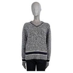 CHRISTIAN DIOR midnight blue wool & cashmere 2020 MELANGE V-NECK Sweater 44 XL